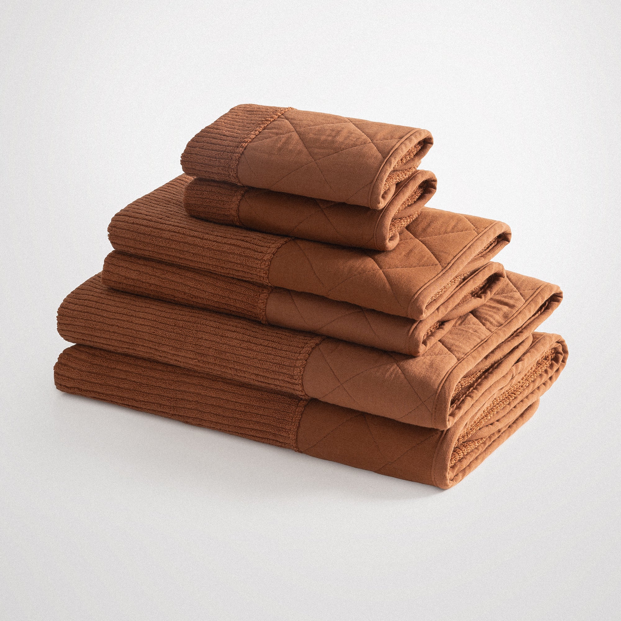 Hüma Turkish Cotton Quilted Bath Towel Set Pack of 6 Terra