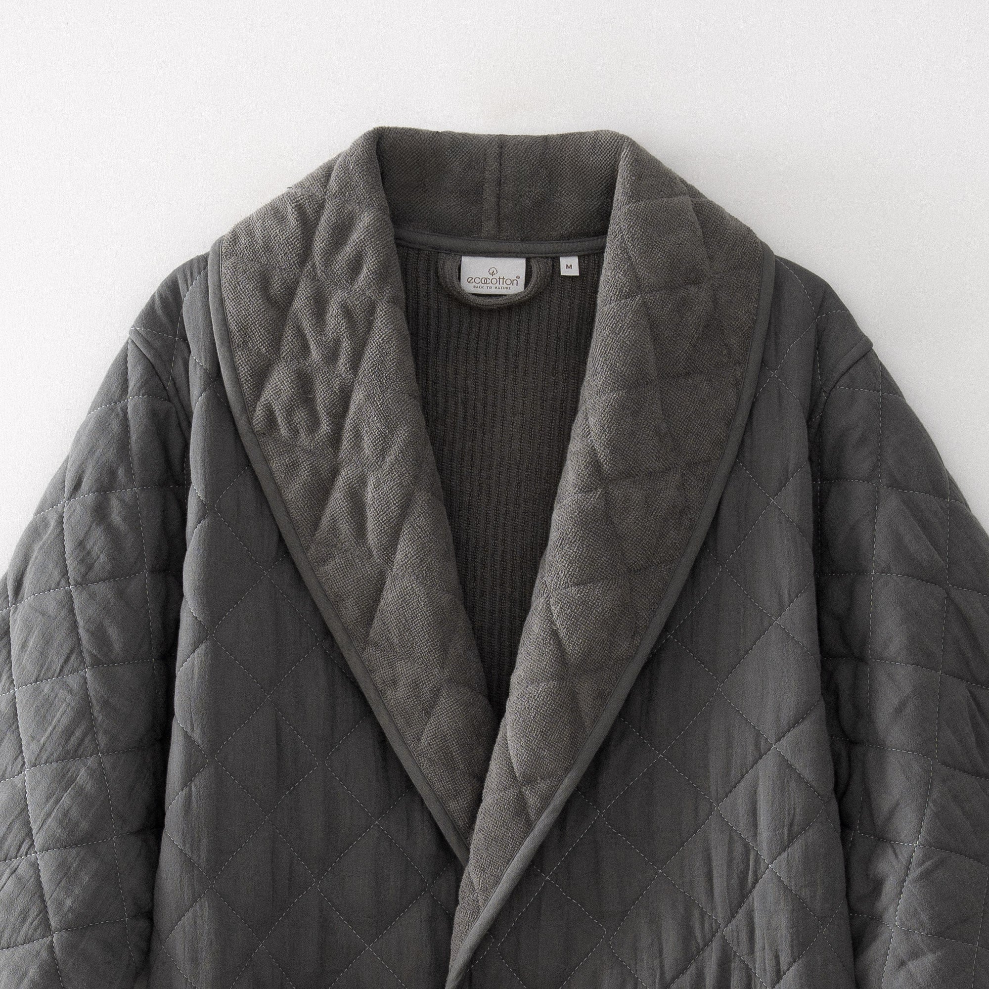 Hüma Quilted Turkish Cotton Men's Bathrobe Anthracite