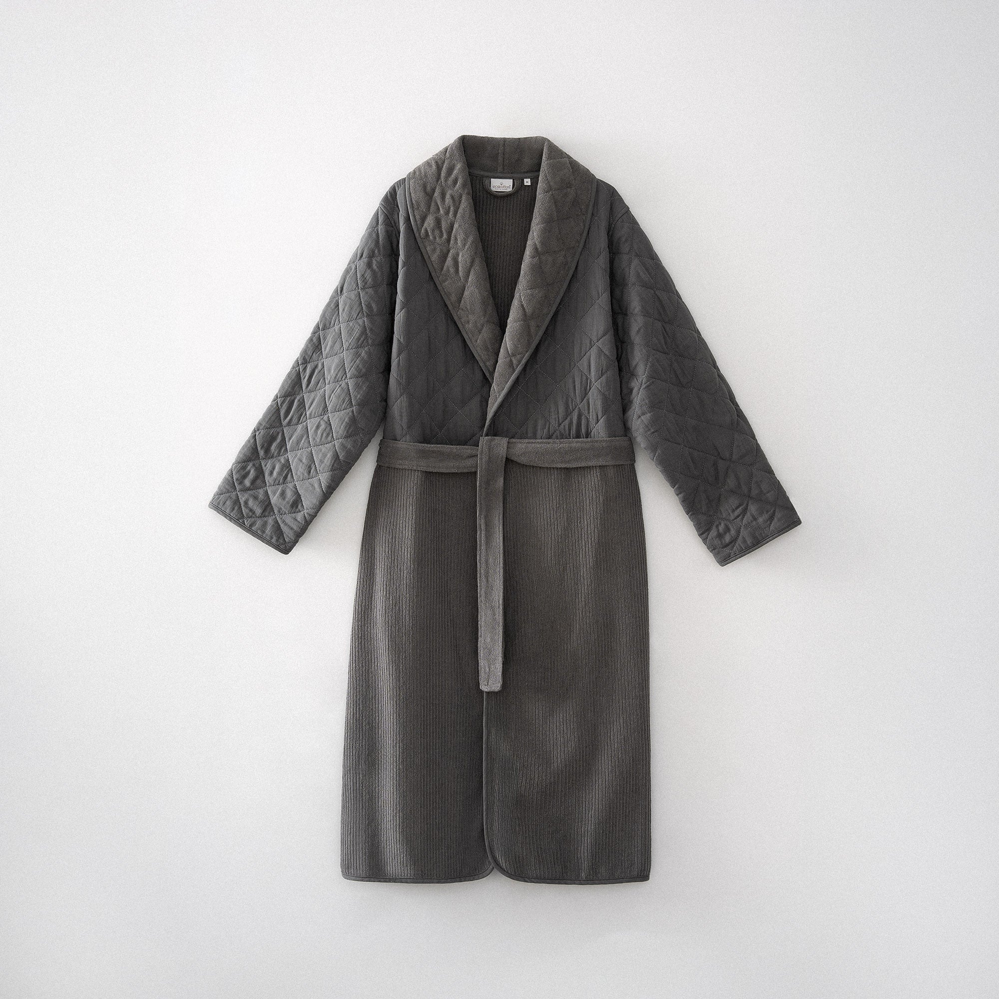 Hüma Quilted Turkish Cotton Men's Bathrobe Anthracite