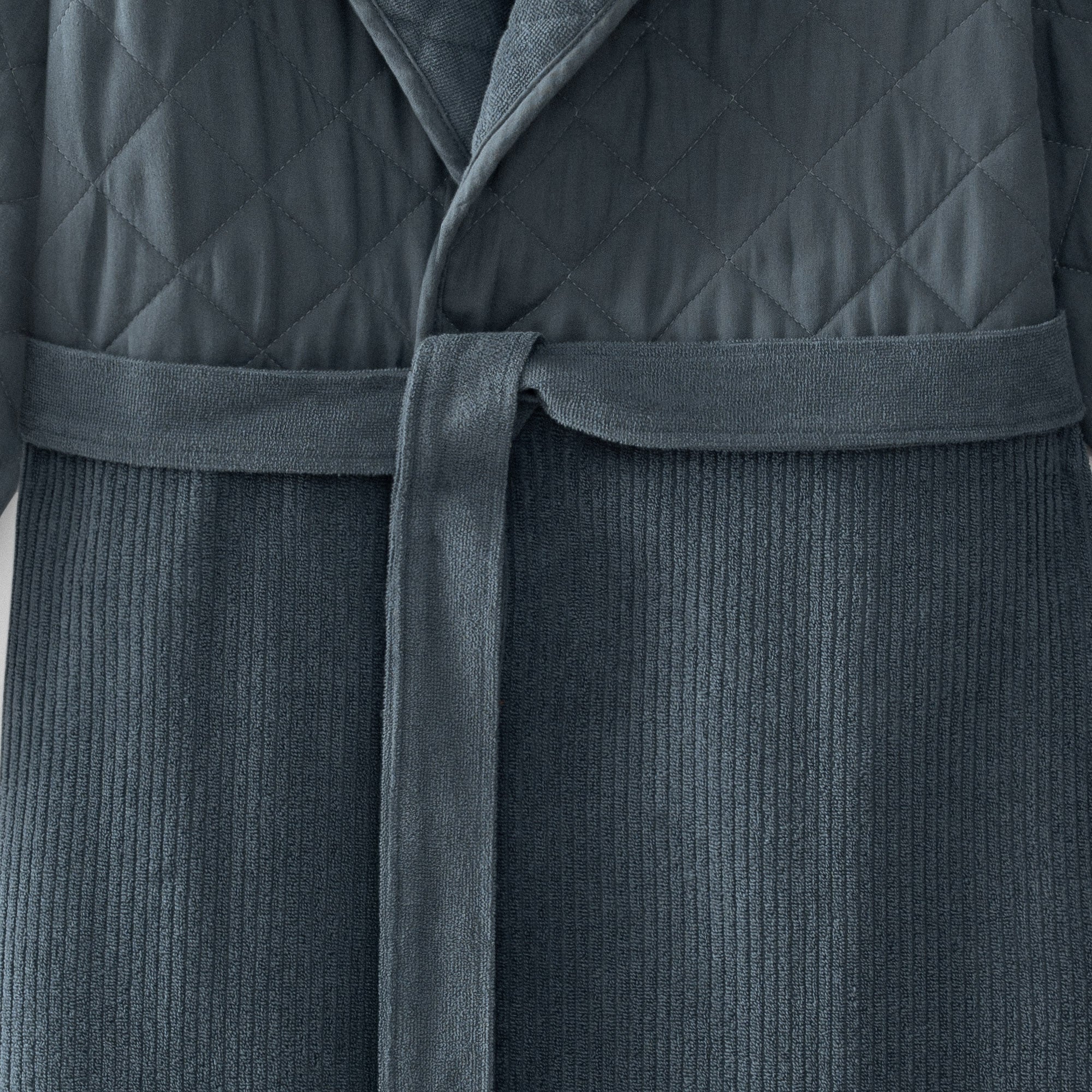 Hüma Quilted Turkish Cotton Men's Bathrobe Navy Blue