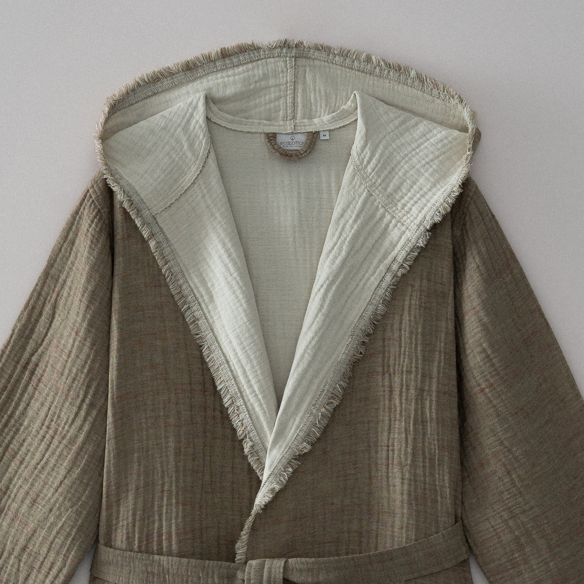 Muna Organic Turkish Cotton Men's Bathrobe Inject Green-Cream