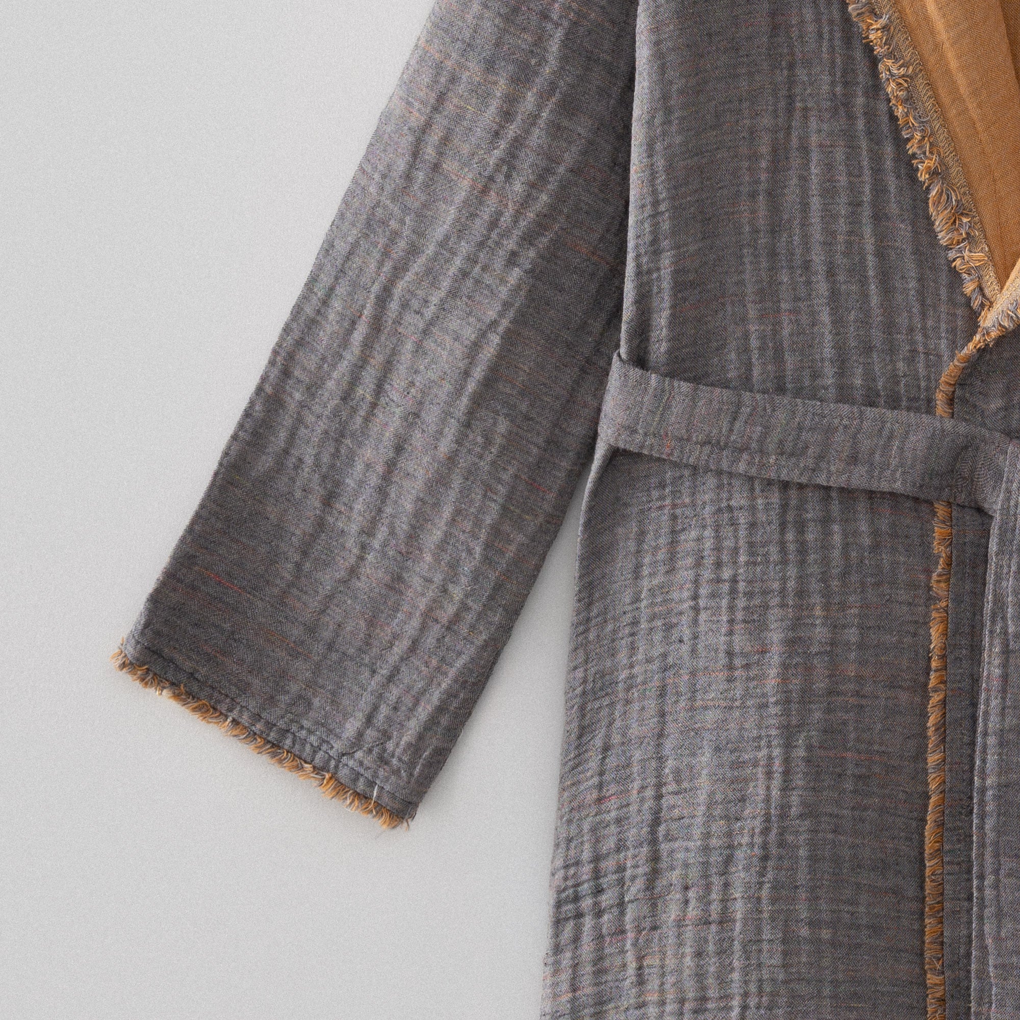 Muna Woman Bathrobe 100% Organic Cotton Inject Anthracite-Saffron