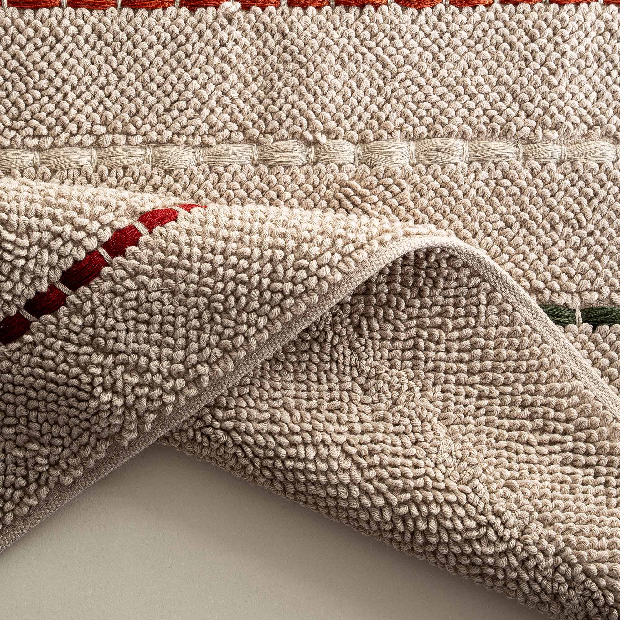 Katari Bath Mat 100% Cotton Hand Embroidery Beige 50x80 Cm