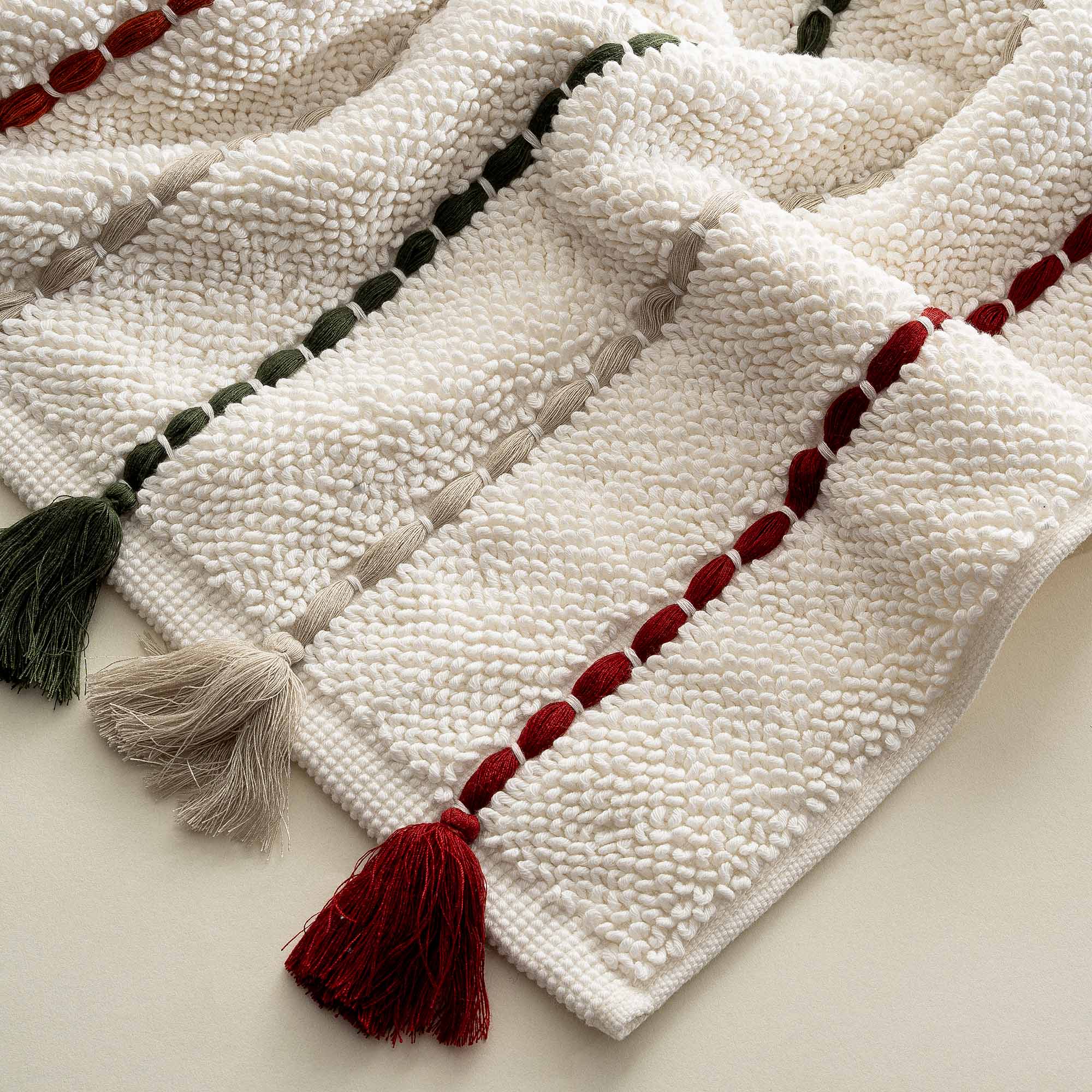 Katari Bath Mat 100% Cotton Hand Embroidery Cream 50x80 Cm