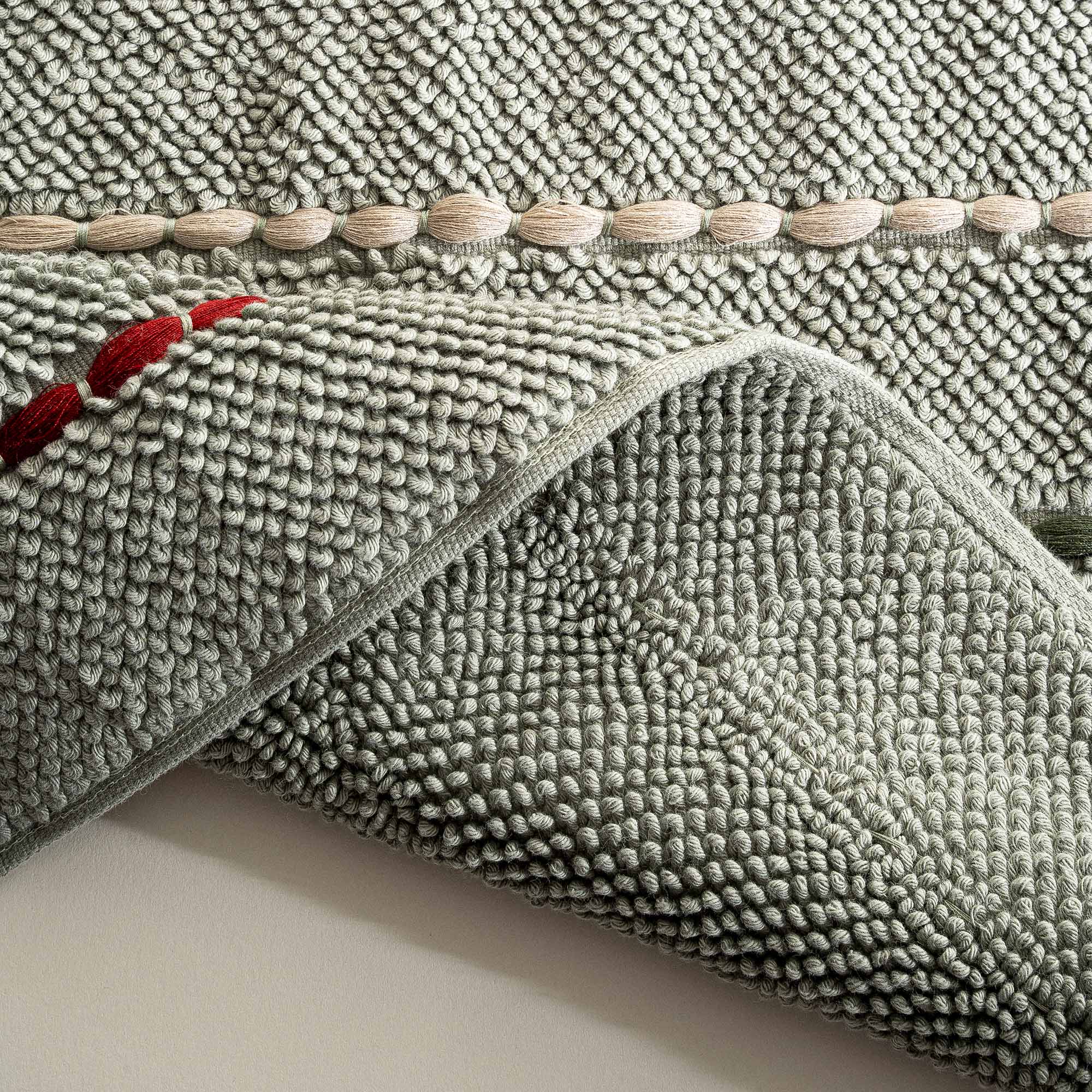 Katari Bath Mat 100% Cotton Hand Embroidery Green 50x80 Cm