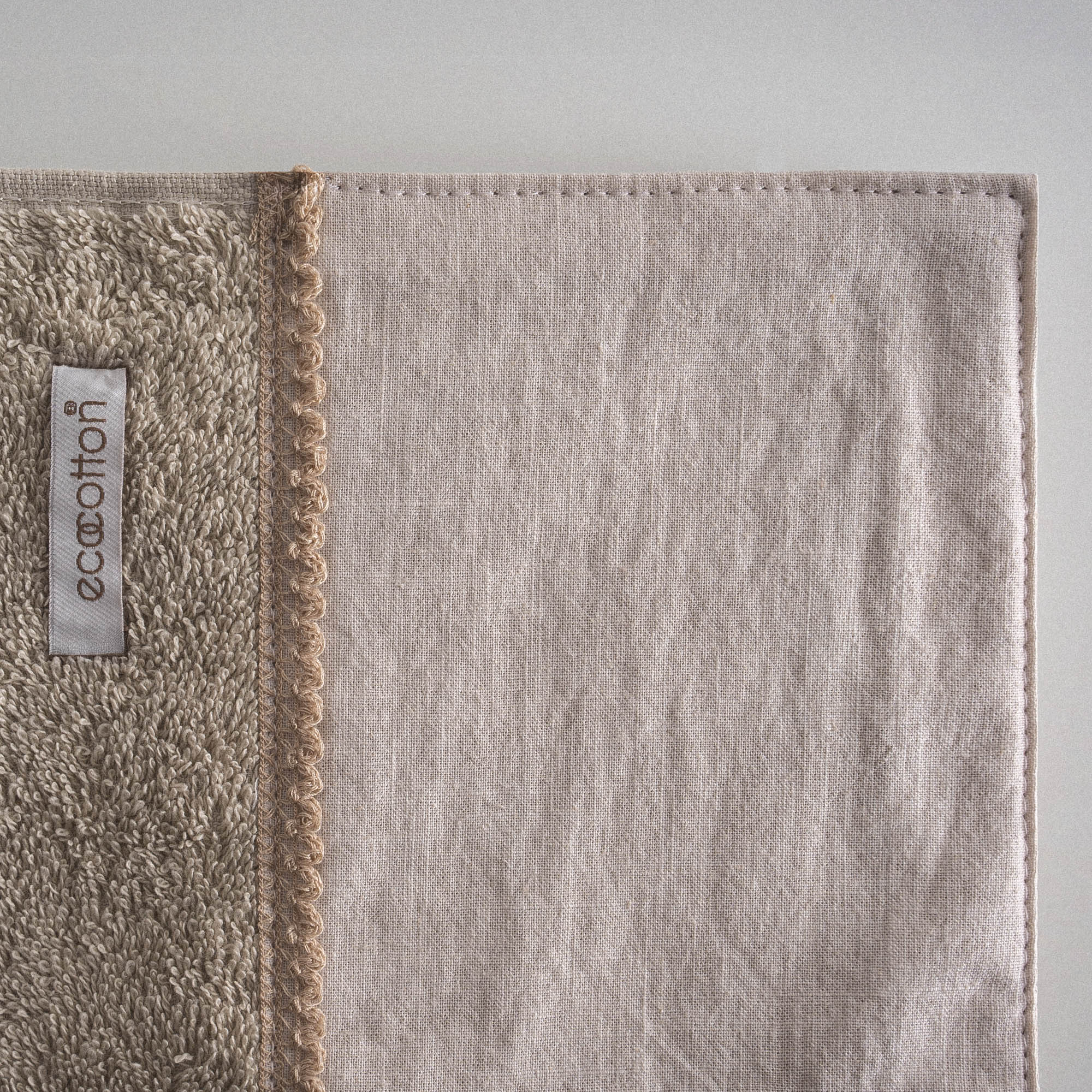 Masal Hand Face Towel 100% Organic Cotton Hand Embroidery Beige 50x90 Cm