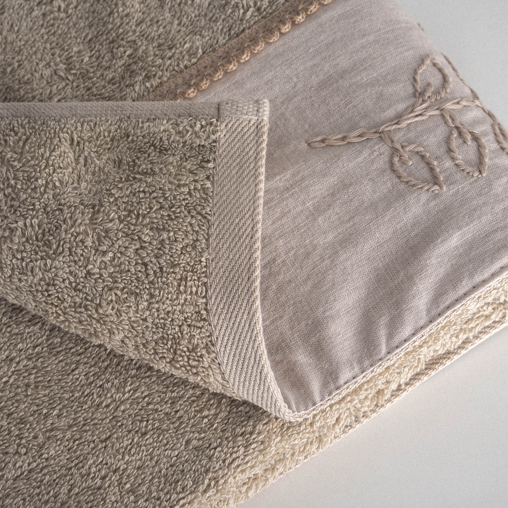 Masal Hand Face Towel 100% Organic Cotton Hand Embroidery Beige 50x90 Cm