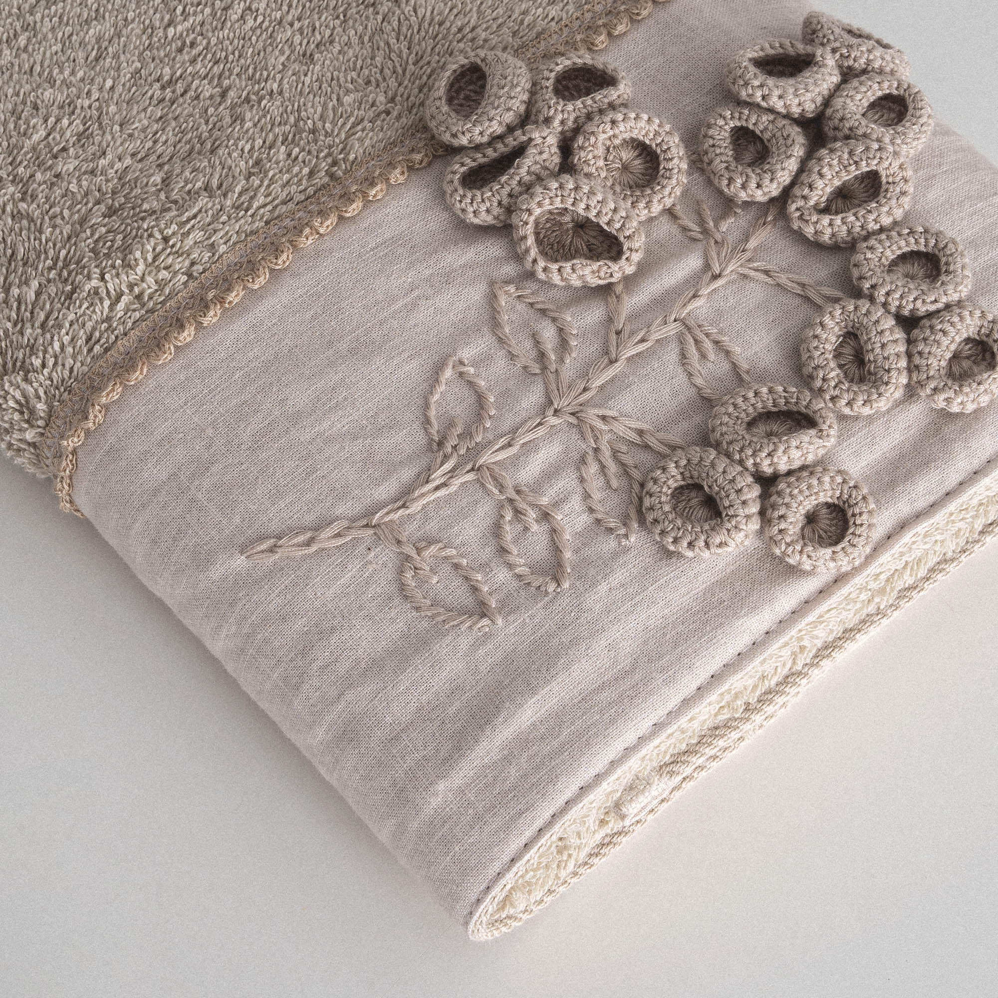 Masal Hand Face Towel 100% Organic Cotton Hand Embroidery Beige 50x90 Cm