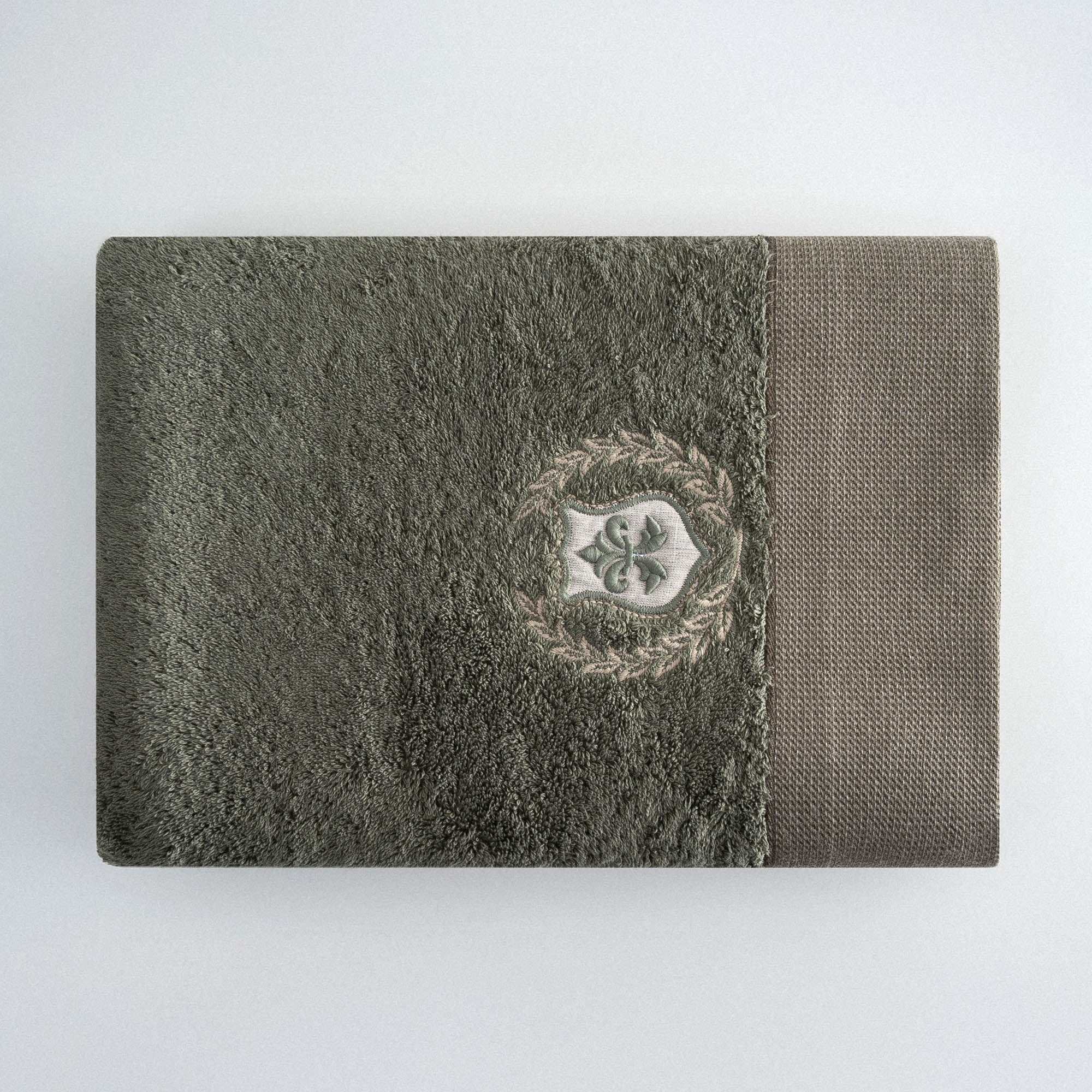 Masal Bath Towel 100% Organic Cotton Embroidery Green 80x150 Cm