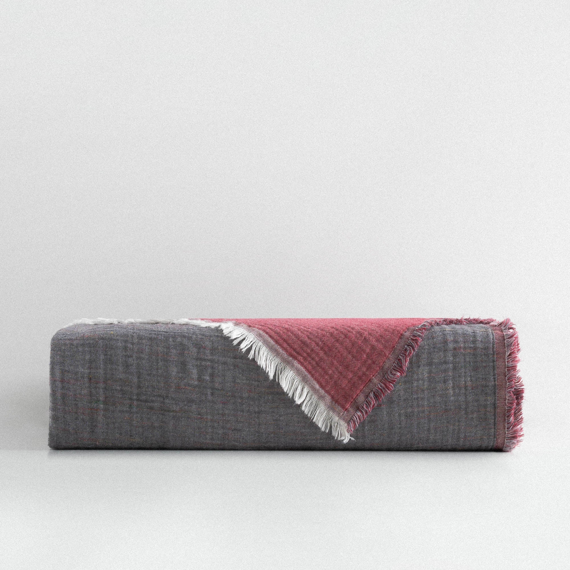 Muna Double Bedspread 100% Organic Cotton Inject Bordeaux -Anthracite 230x250 Cm