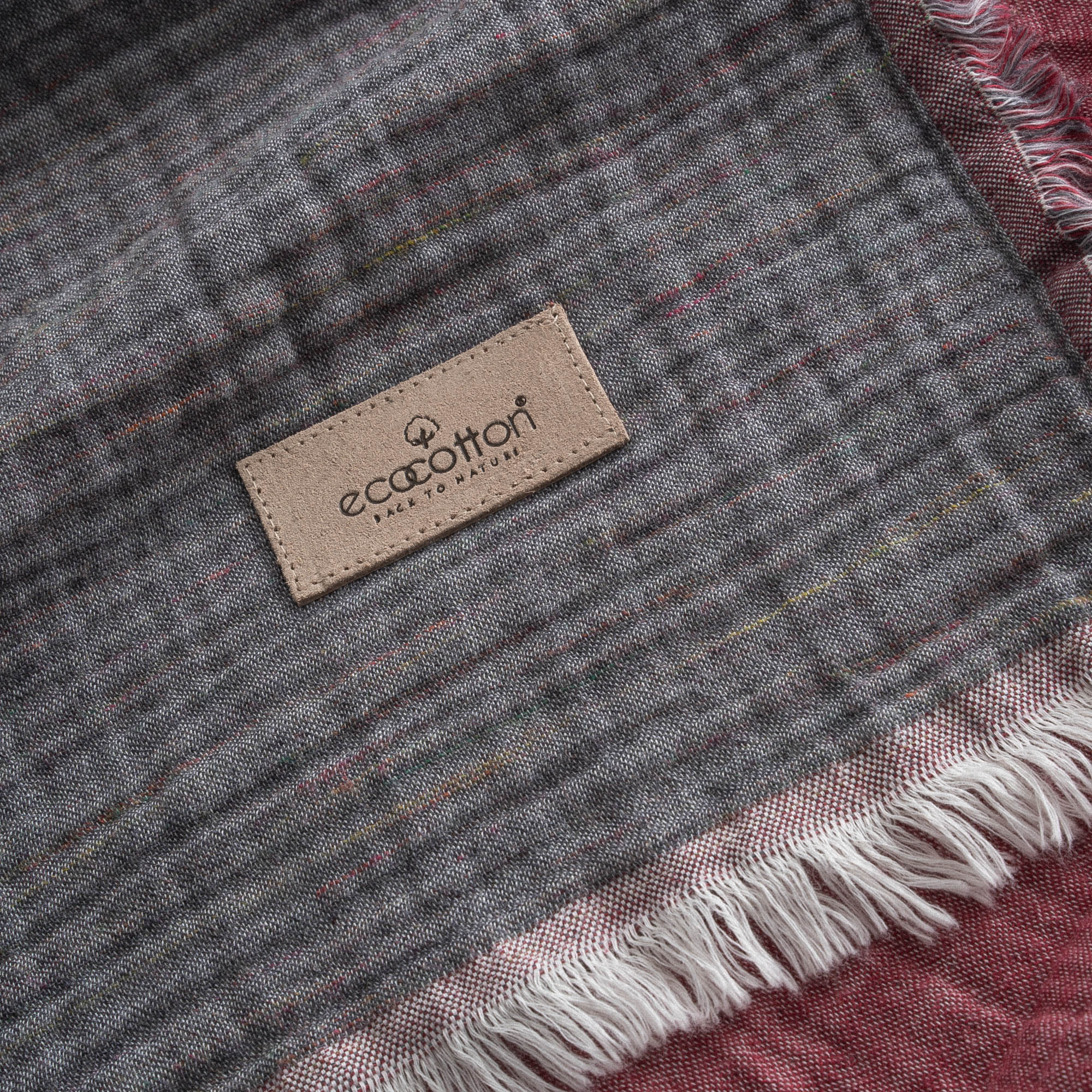 Muna Double Bedspread 100% Organic Cotton Inject Bordeaux -Anthracite 230x250 Cm