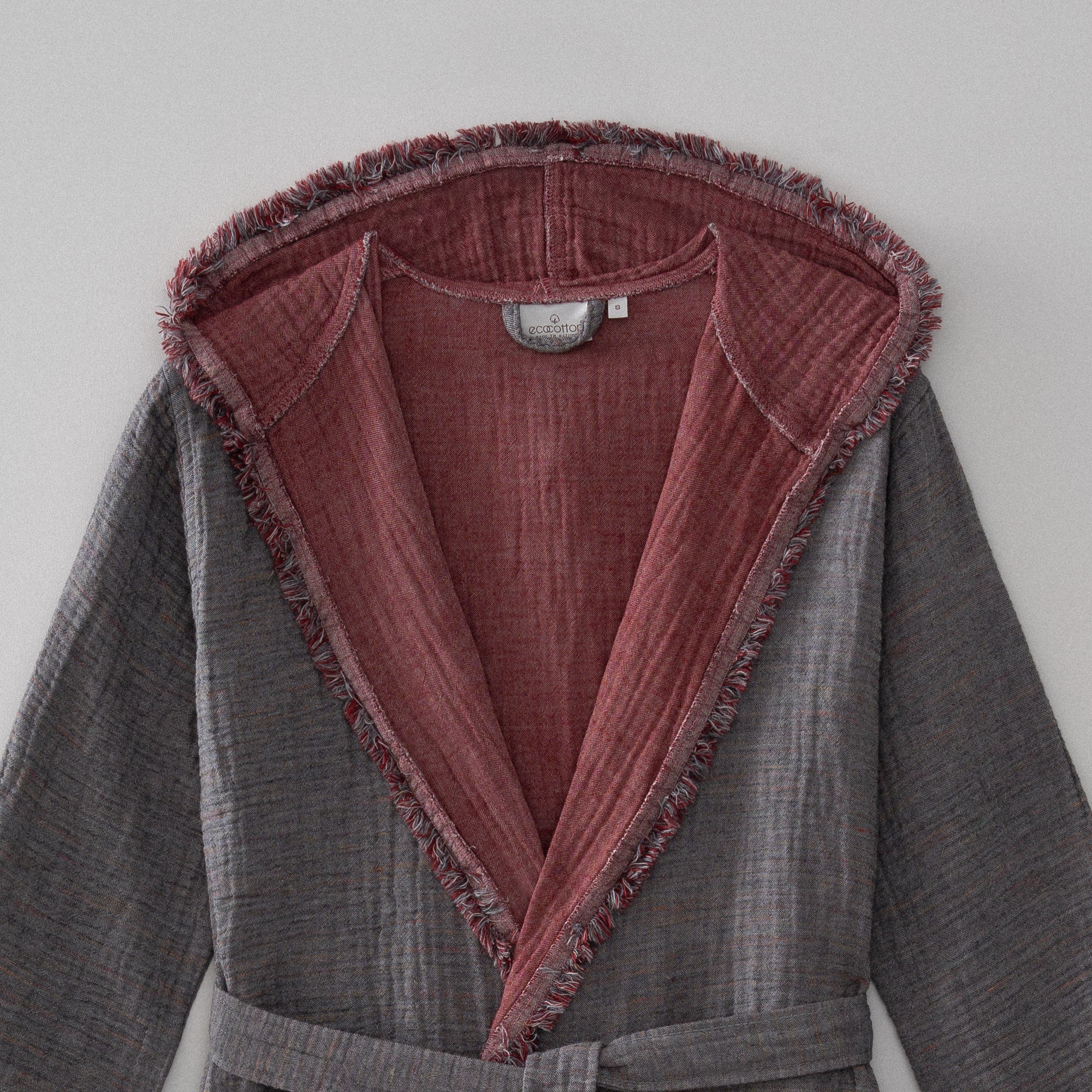 Muna Woman Bathrobe 100% Organic Cotton Inject Bordeaux -Anthracite