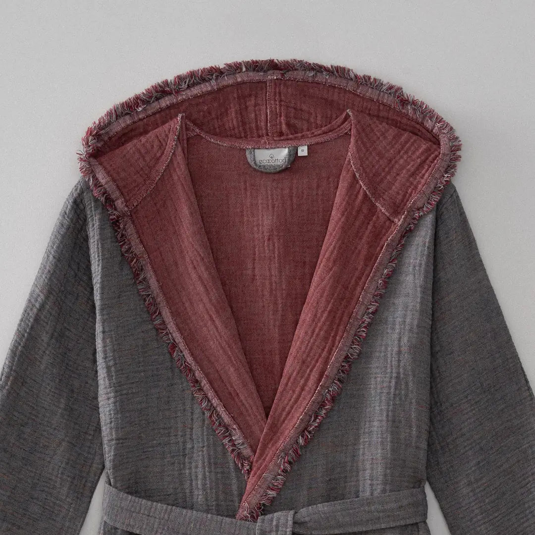 Muna Organic Turkish Cotton Women's Bathrobe Inject Bordeaux-Anthracite