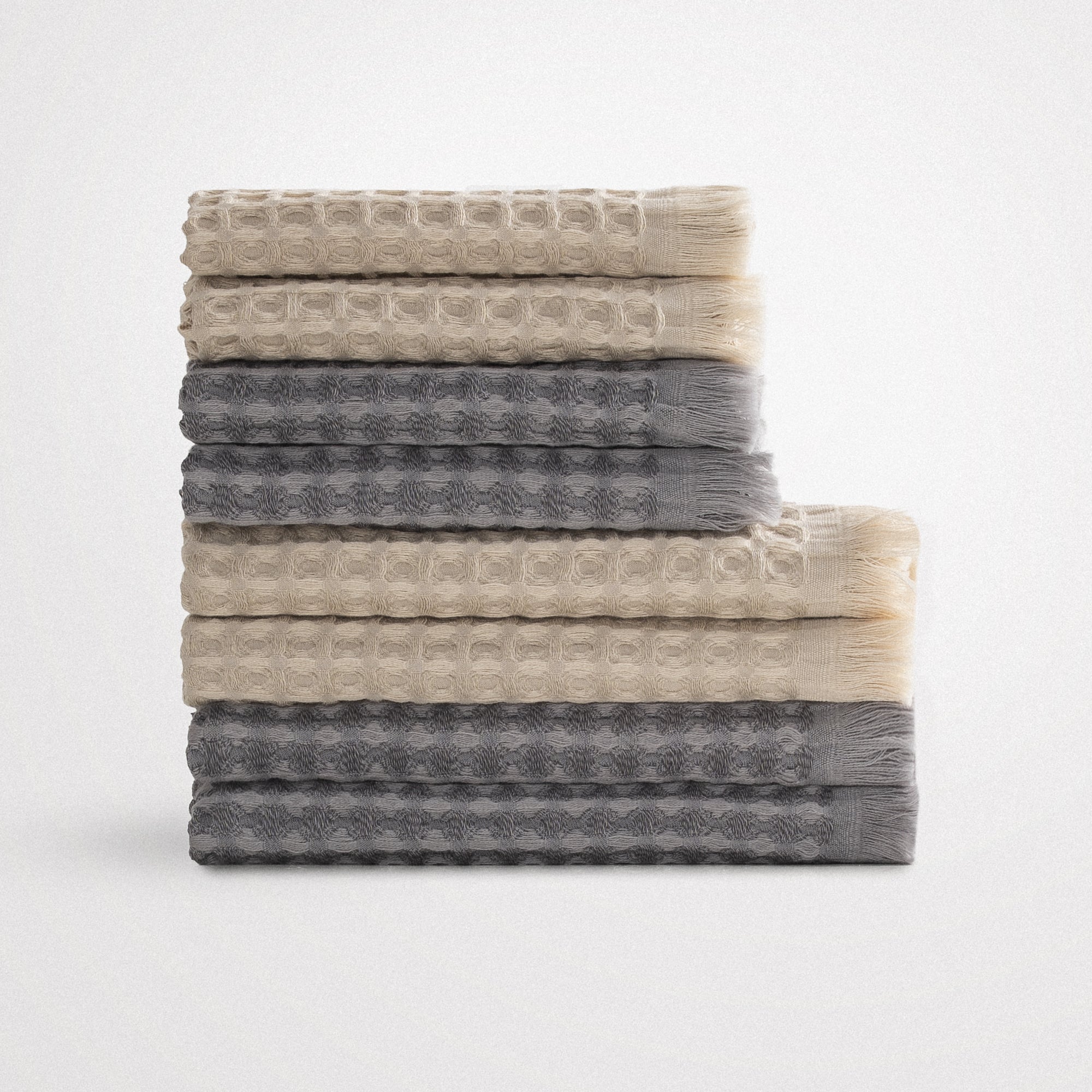 Seren Organic Turkish Cotton Towel Set of 8 Beige-Anthracite
