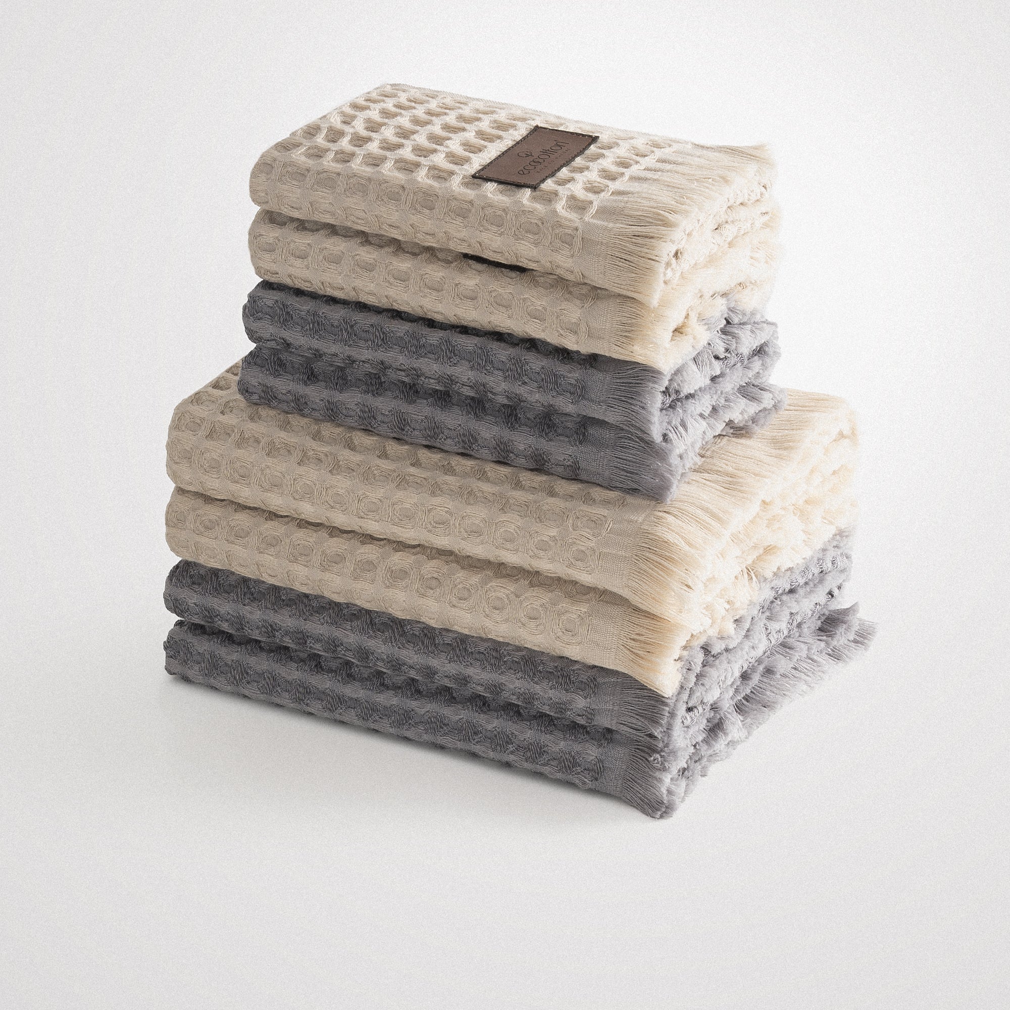 Seren Organic Turkish Cotton Towel Set of 8 Beige-Anthracite