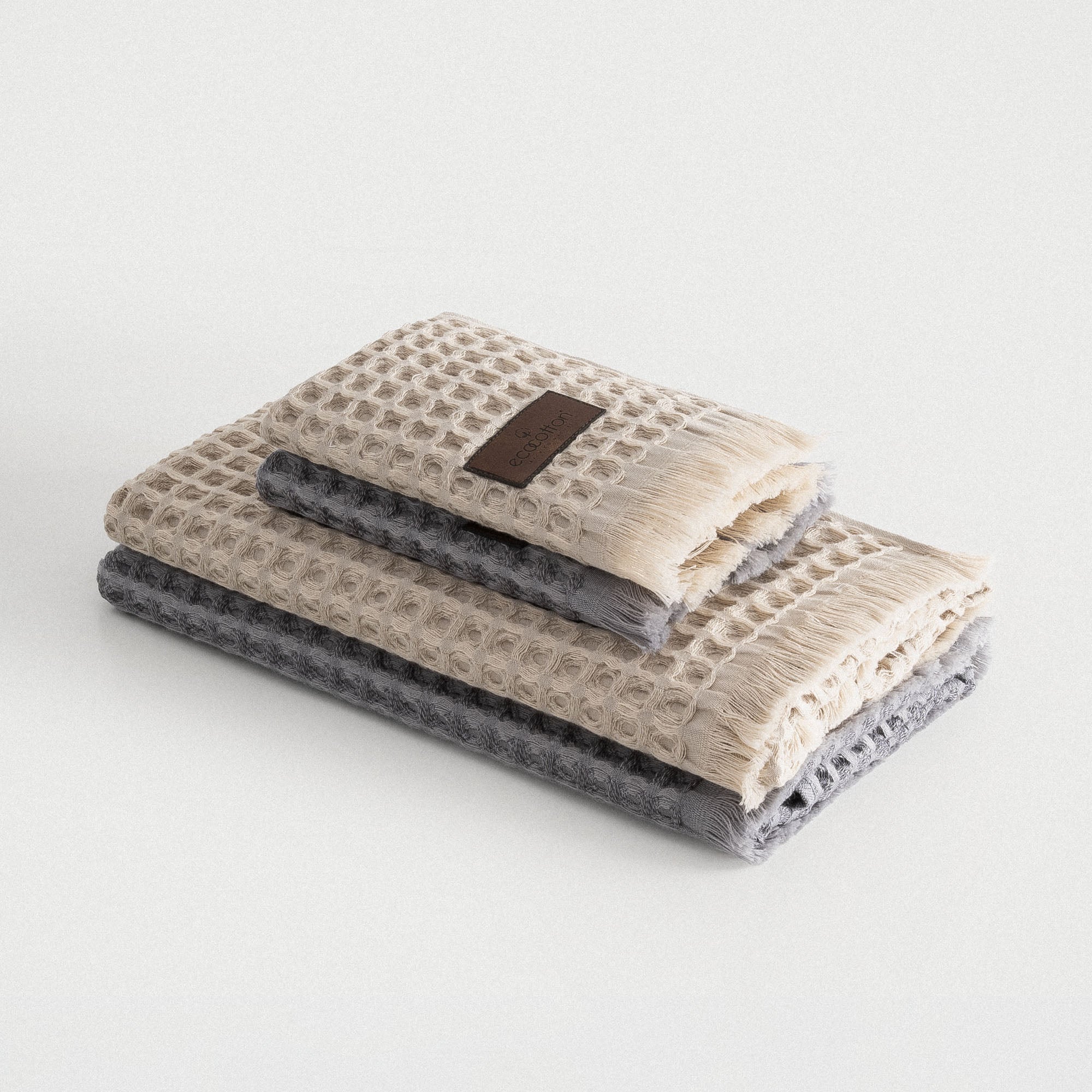 Seren Organic Cotton Waffle Pique Bath Towel Set of 4 Beige-Anthracite