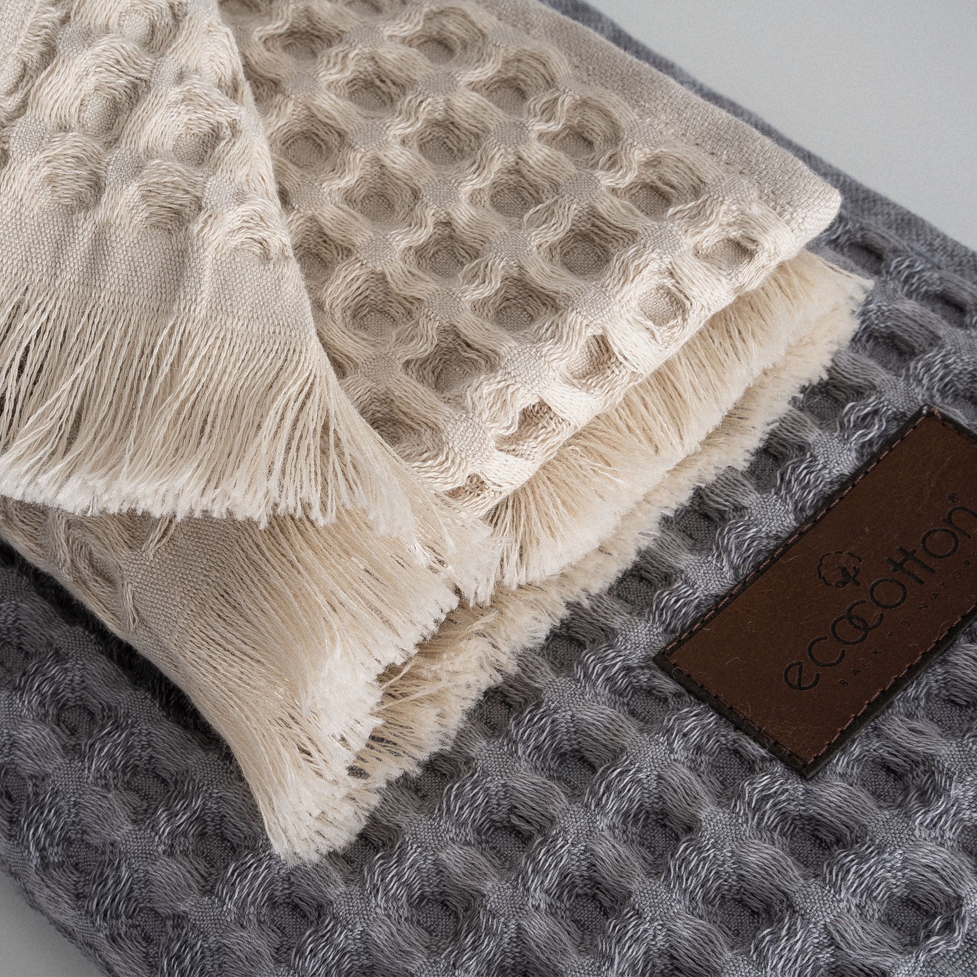 Seren Organic Turkish Cotton Towel Set of 8 Beige-Anthracite