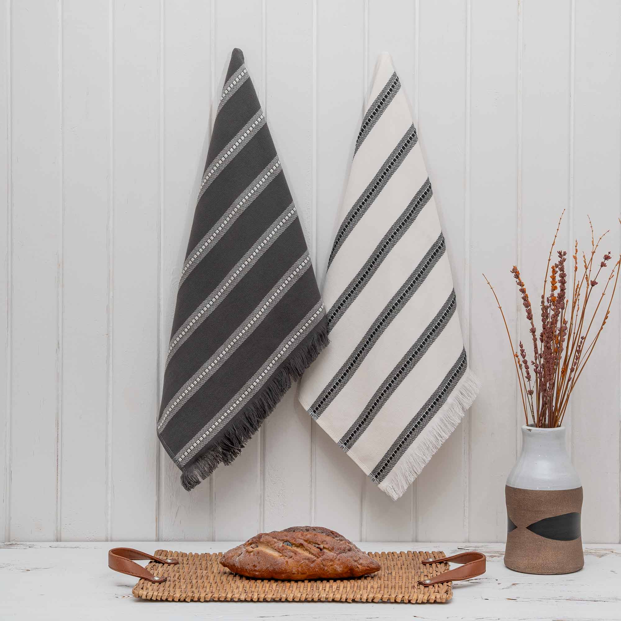 Neva Turkish Cotton Bouclé Dish Towel Set of 2 Cream/Anthracite