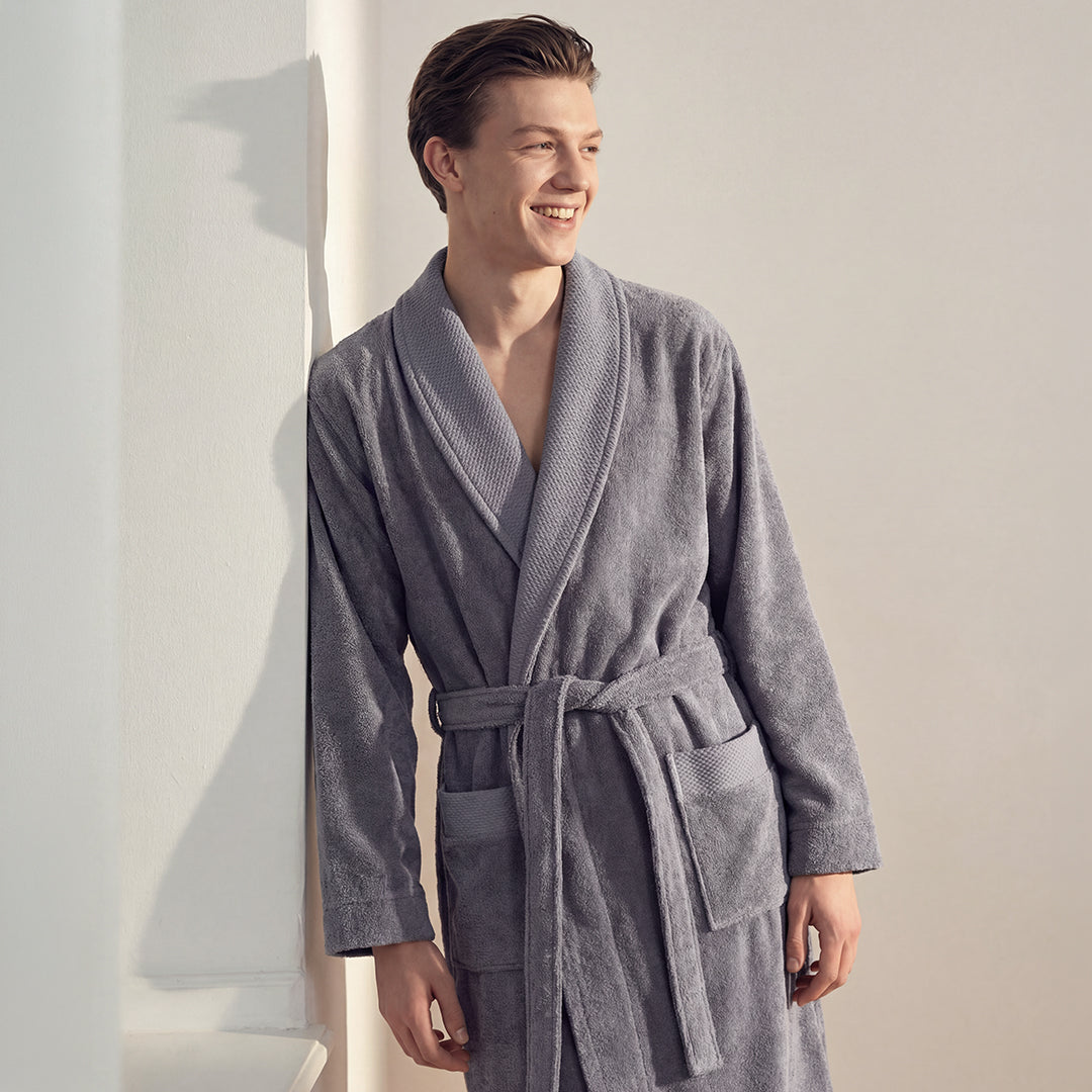 Lara Turkish Cotton Men's Bathrobe Dark Gray