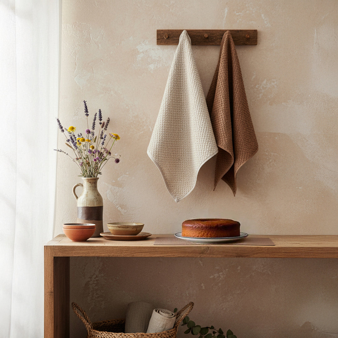 Parla Turkish Cotton Bouclé Dish Towel Set of 2 Beige-Brown