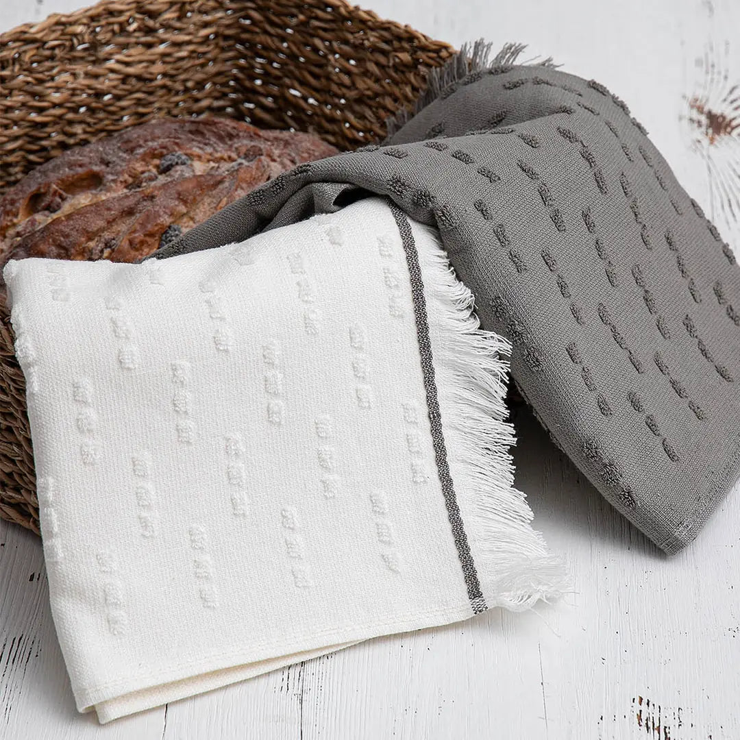 Pera Turkish Cotton Bouclé Dish Towel Set of 2 Cream-Anthracite
