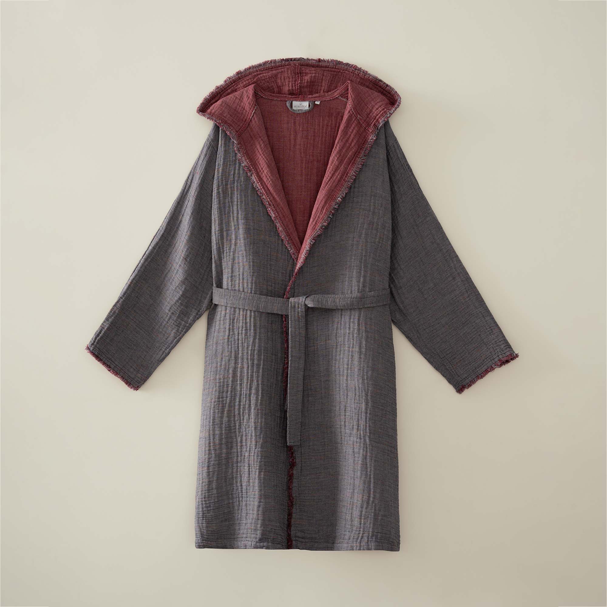 Muna Organic Turkish Cotton Men's Bathrobe Inject Bordeaux-Anthracite