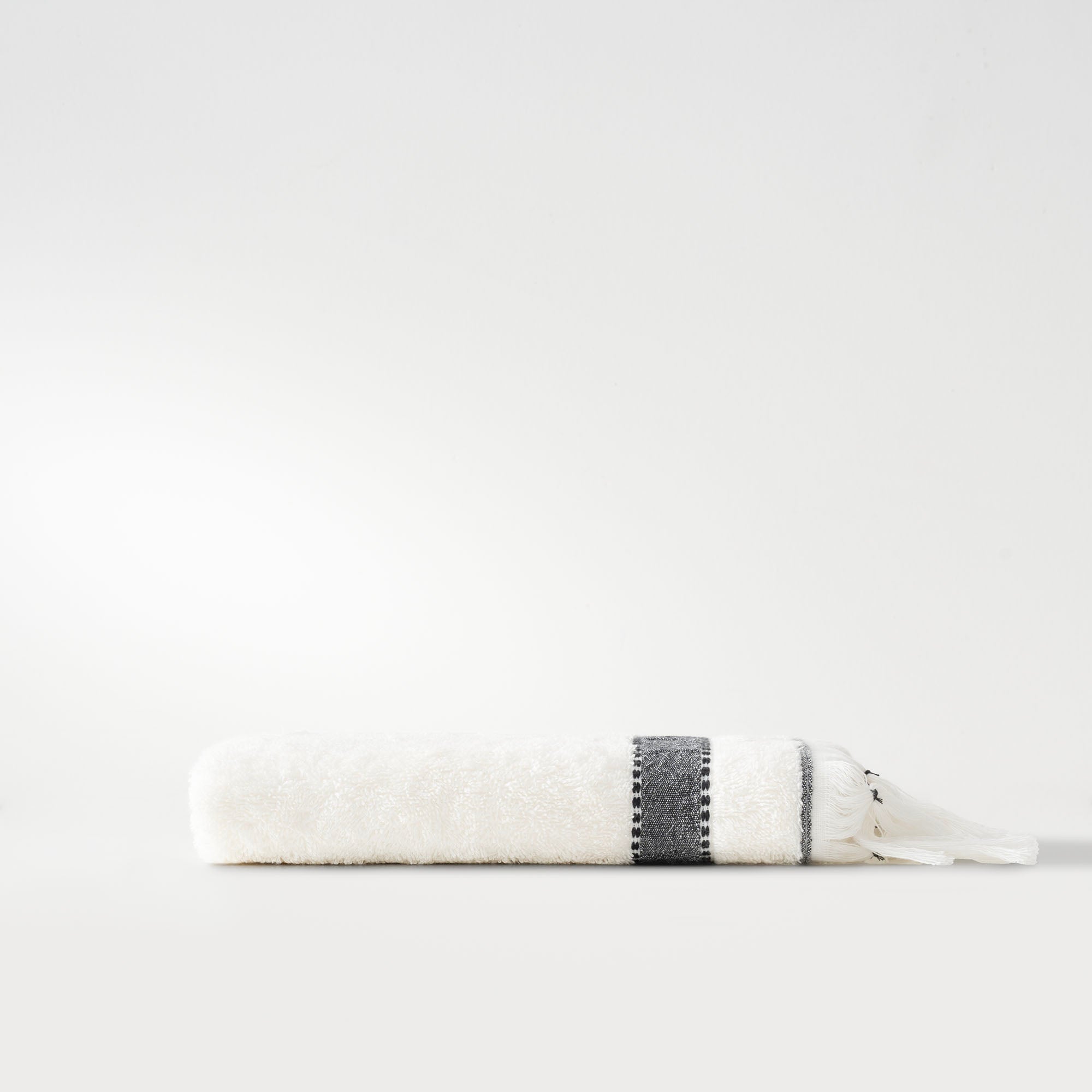 Galya Hand & Face Towel 100% Organic Kapok Bordered Cream-Dark Green 50x90 Cm