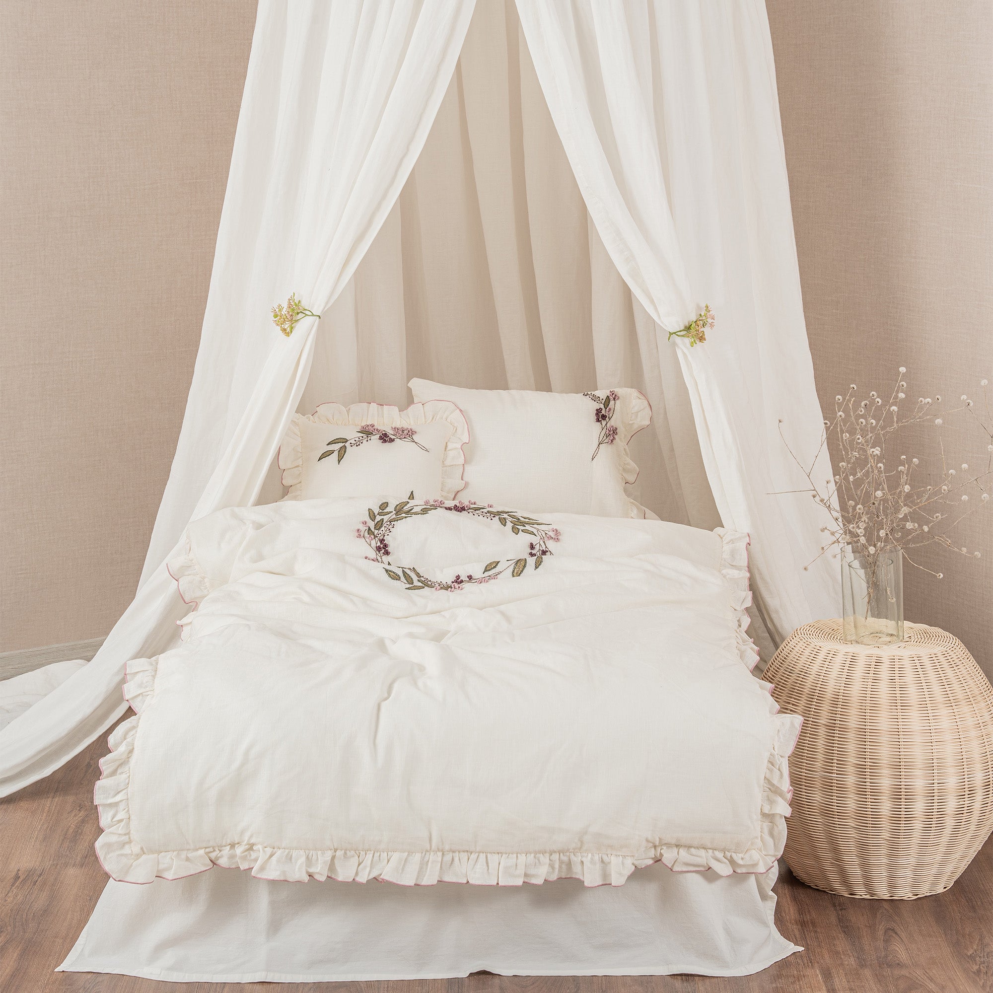 Olivia Linen Hand Embroidery Baby Bedding Set Cream