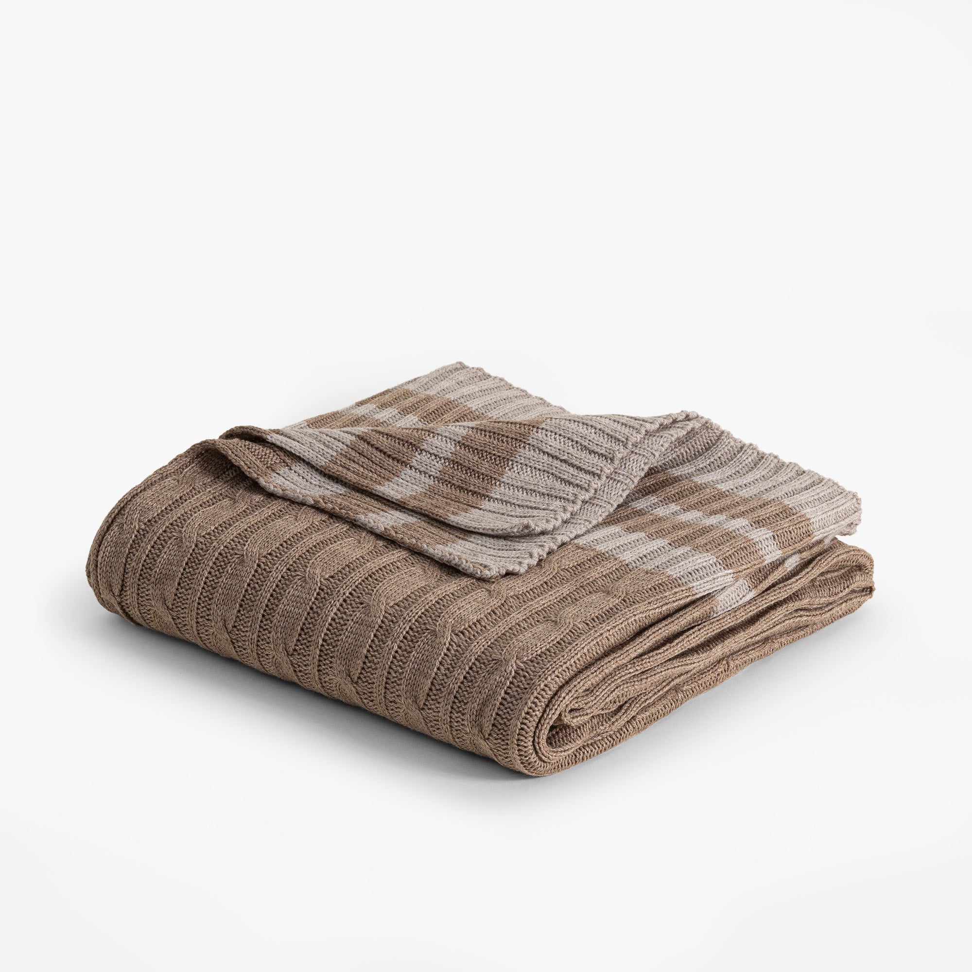 Single Knitted Throw Blanket Beige