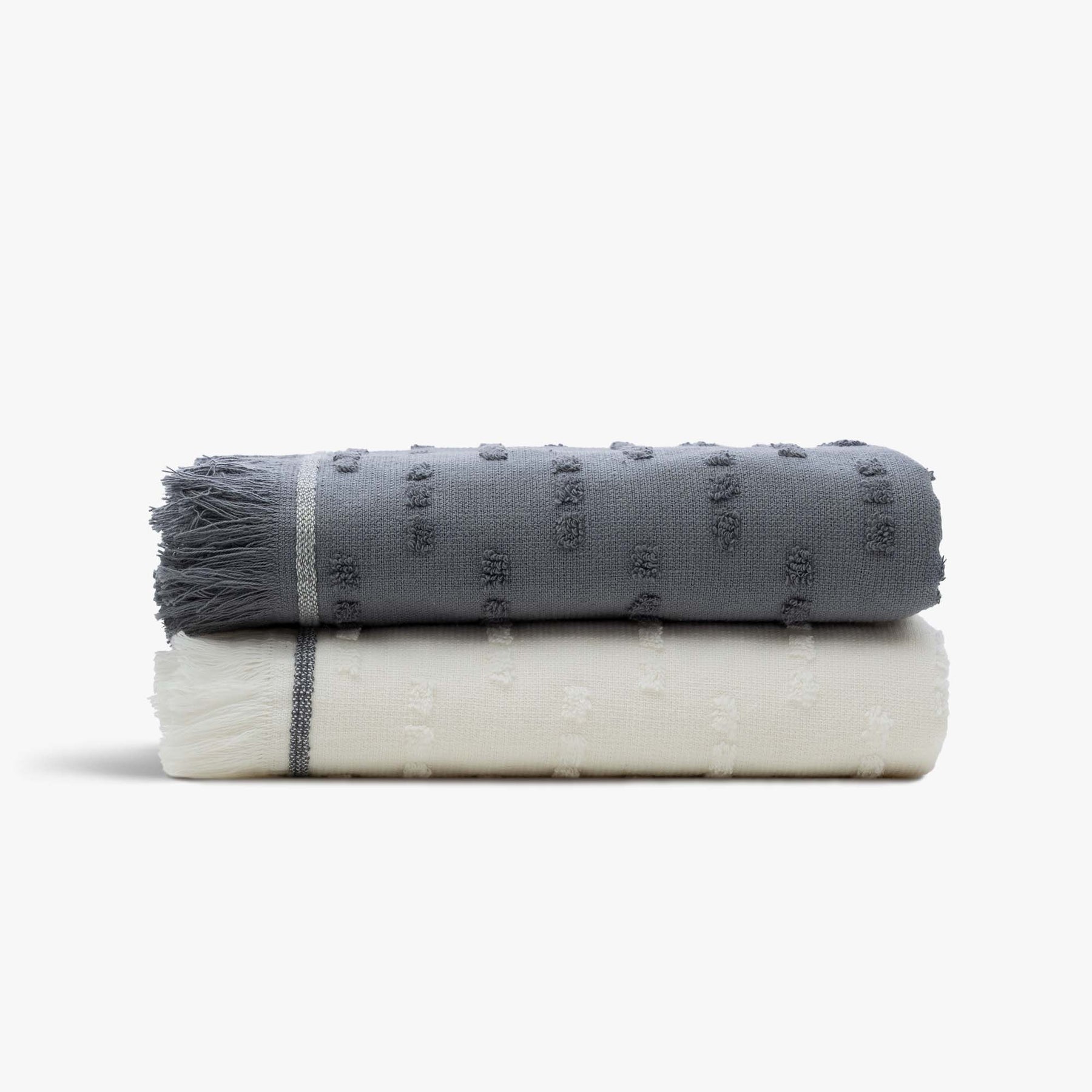 Pera Turkish Cotton Bouclé Dish Towel Set of 2 Cream-Navy Blue