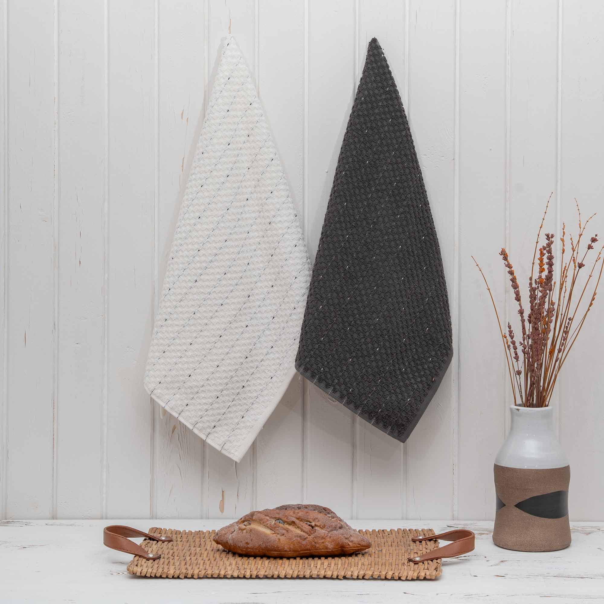 Parla Turkish Cotton Bouclé Dish Towel Set of 2 Cream-Anthracite