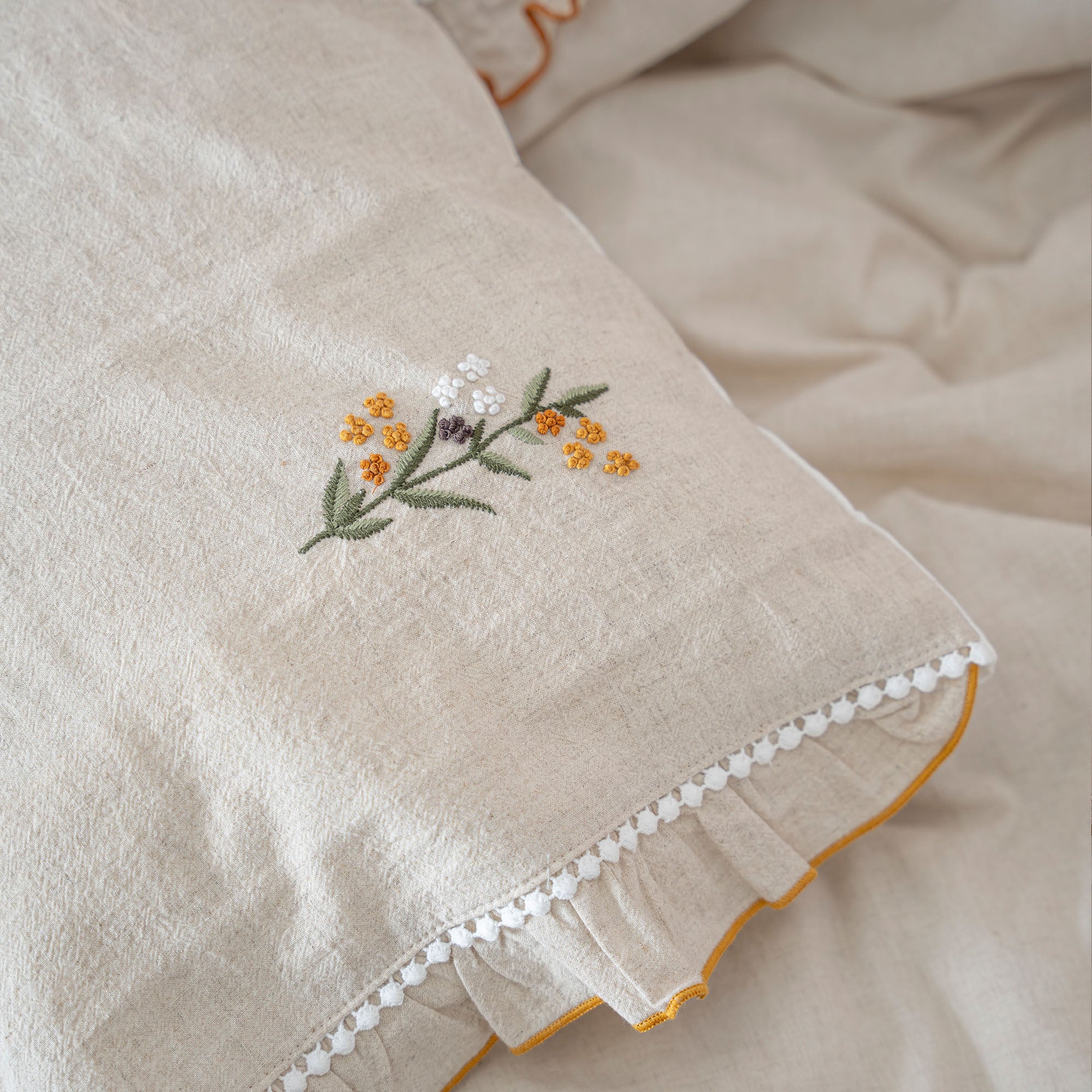 Polina Linen Hand Embroidery Baby Bedding Set Beige
