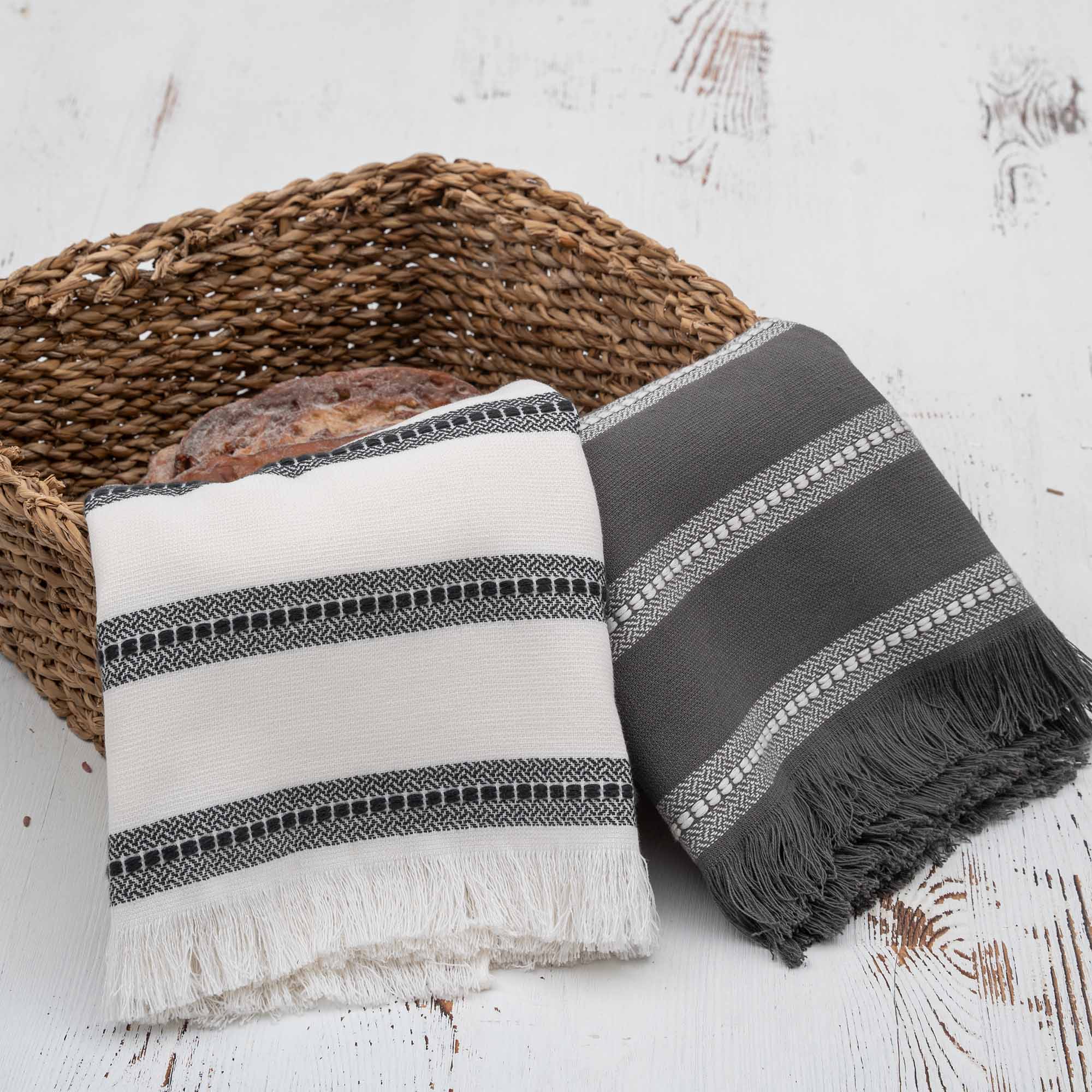 Neva Turkish Cotton Bouclé Dish Towel Set of 2 Cream/Anthracite