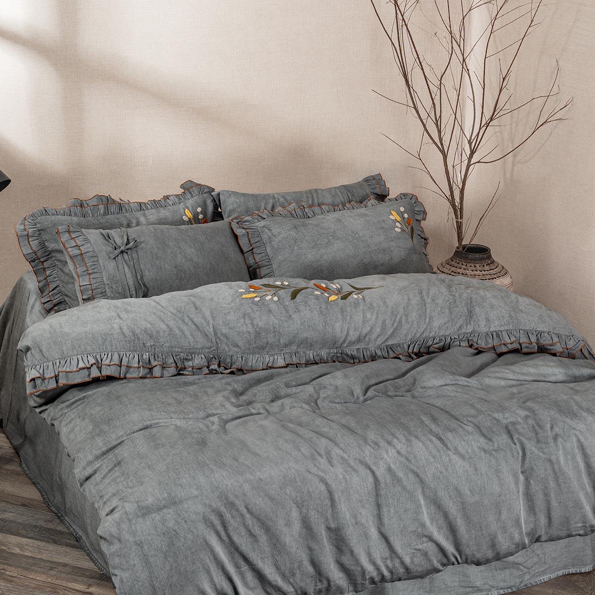 Farah Organic Cotton Satin King Bedding Set Anthracite