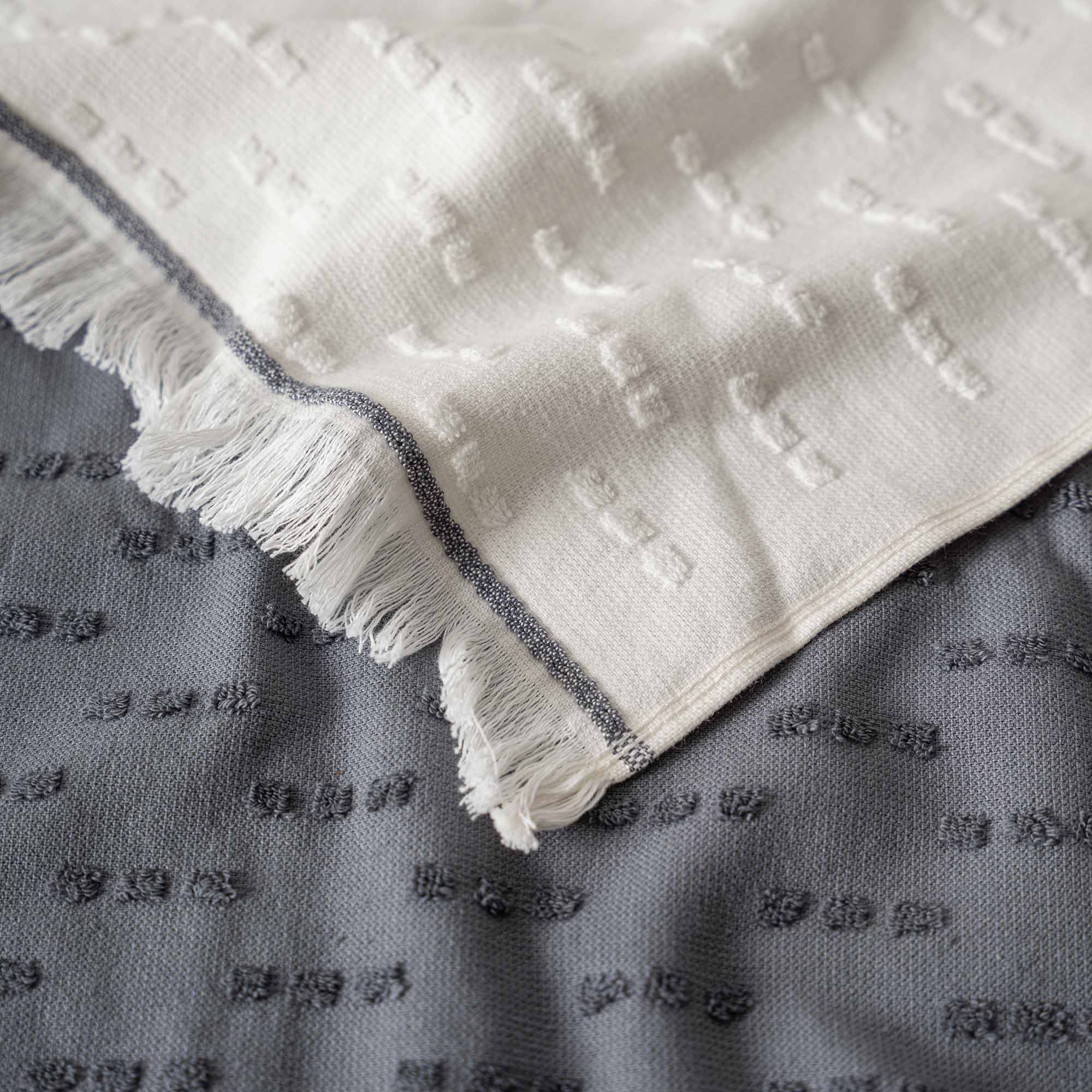 Pera Turkish Cotton Bouclé Dish Towel Set of 2 Cream-Navy Blue