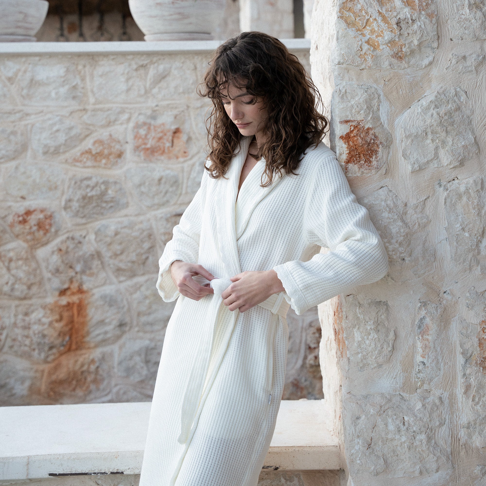 Alessa Organic Turkish Cotton Pique Women's Bathrobe Cream