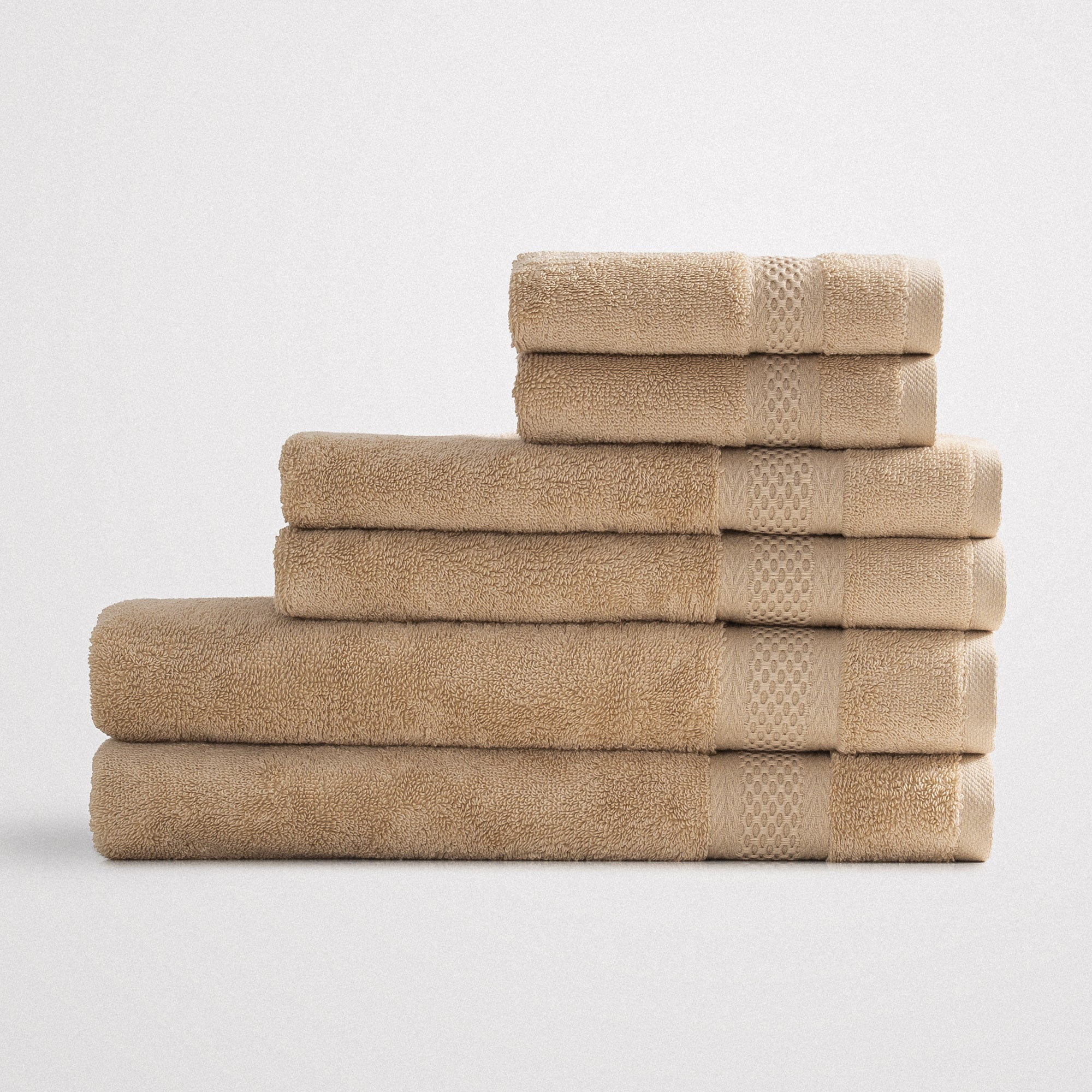 Auraline Organic Turkish Cotton Bath Towel Set of 6 Light Beige