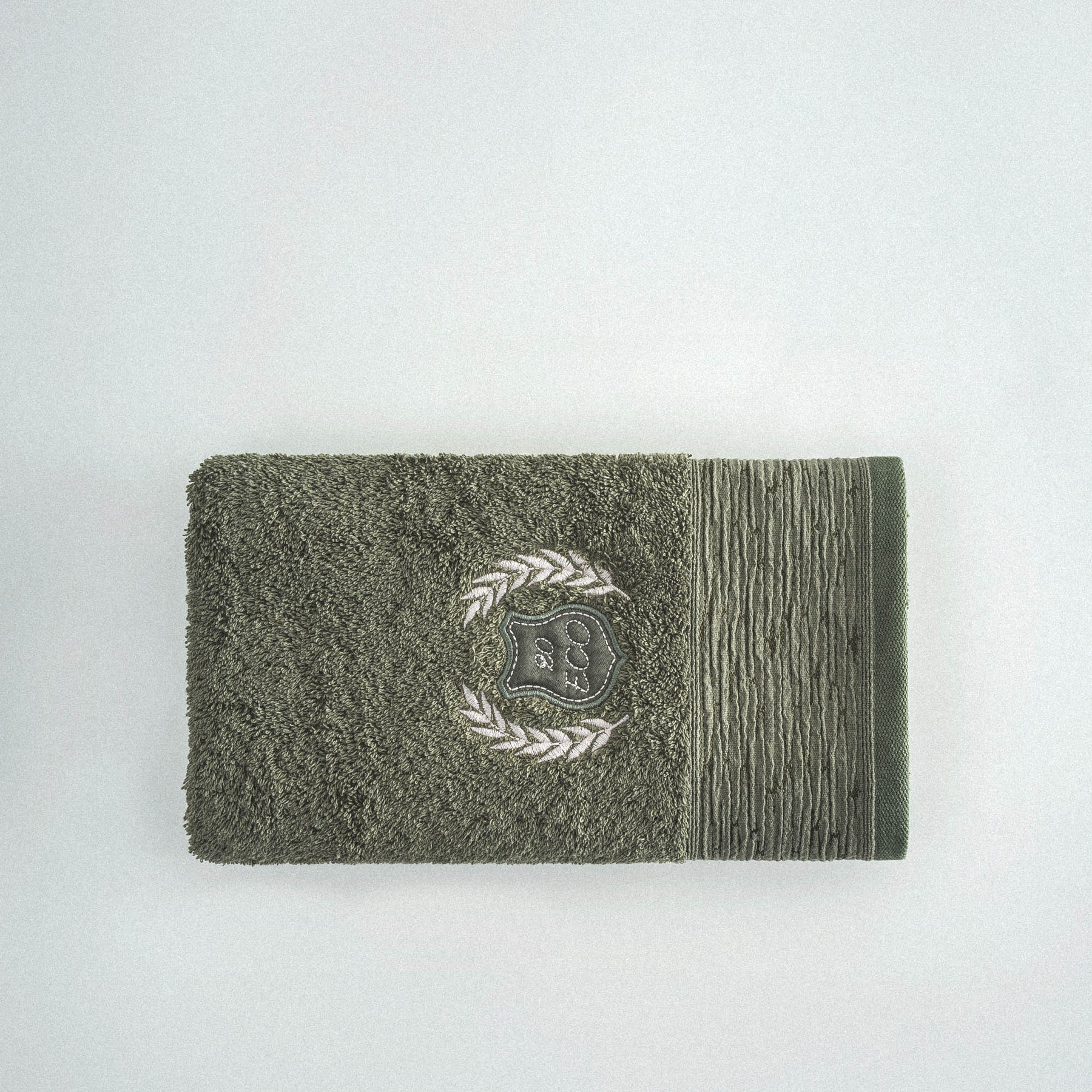 Derin Hand Face Towel %100 Organic Cotton Embroidery Green 50X90 Cm