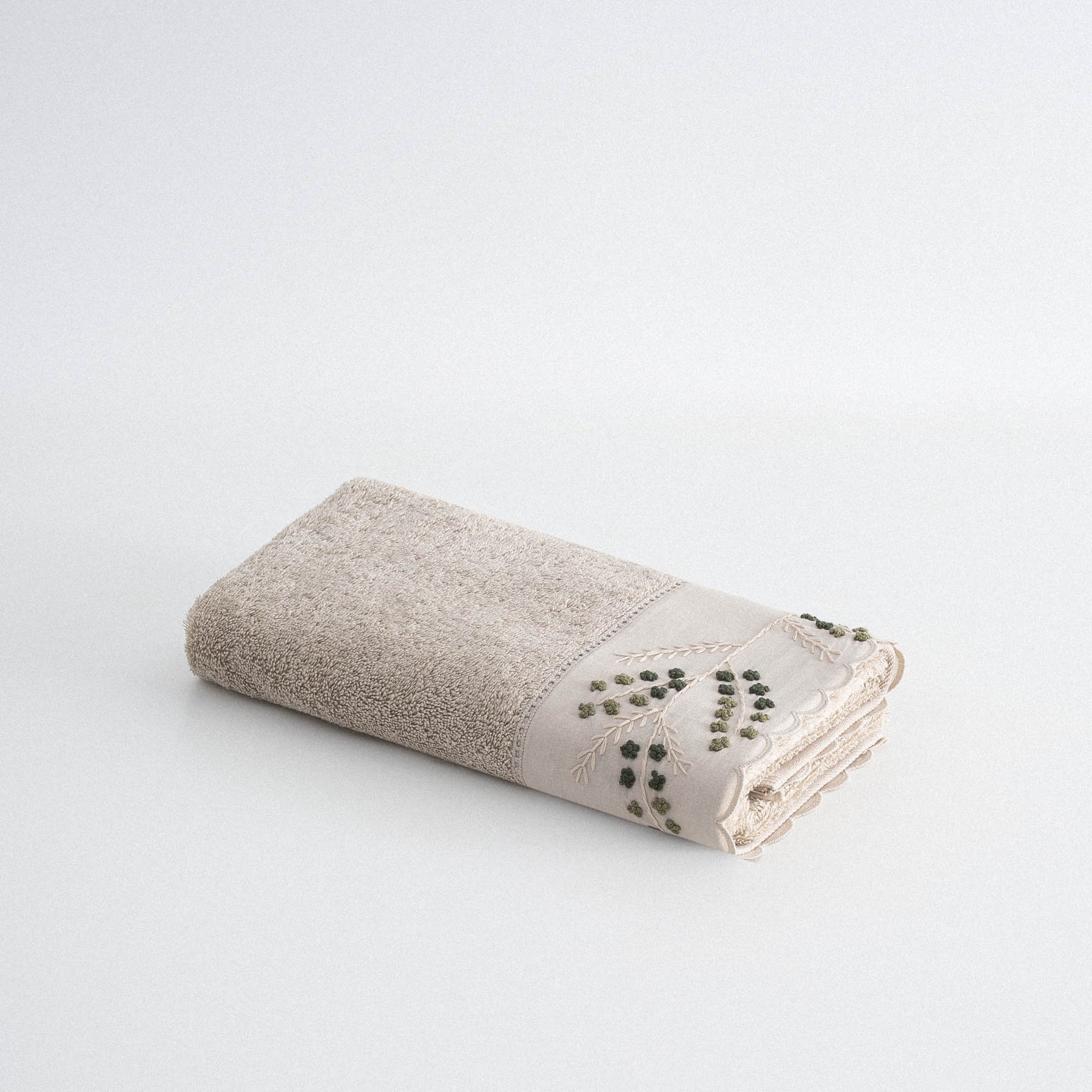 Derin Hand Face Towel %100 Organic Cotton Hand Embroidery Beige 50X90 Cm