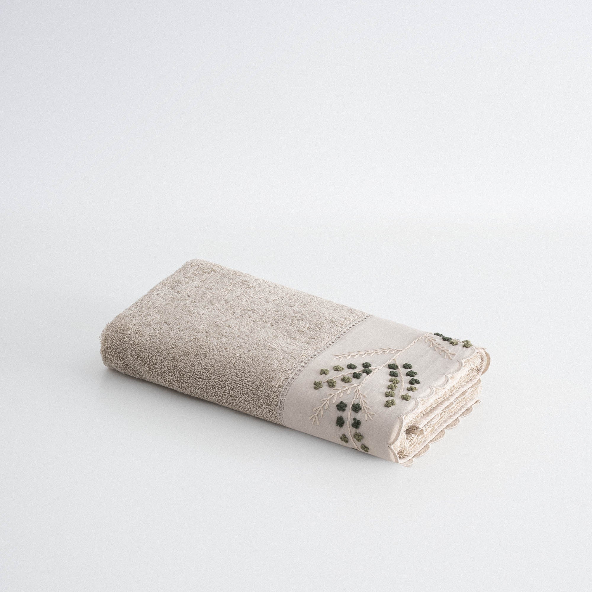 Derin Hand Face Towel %100 Organic Cotton Hand Embroidery Beige 50X90 Cm