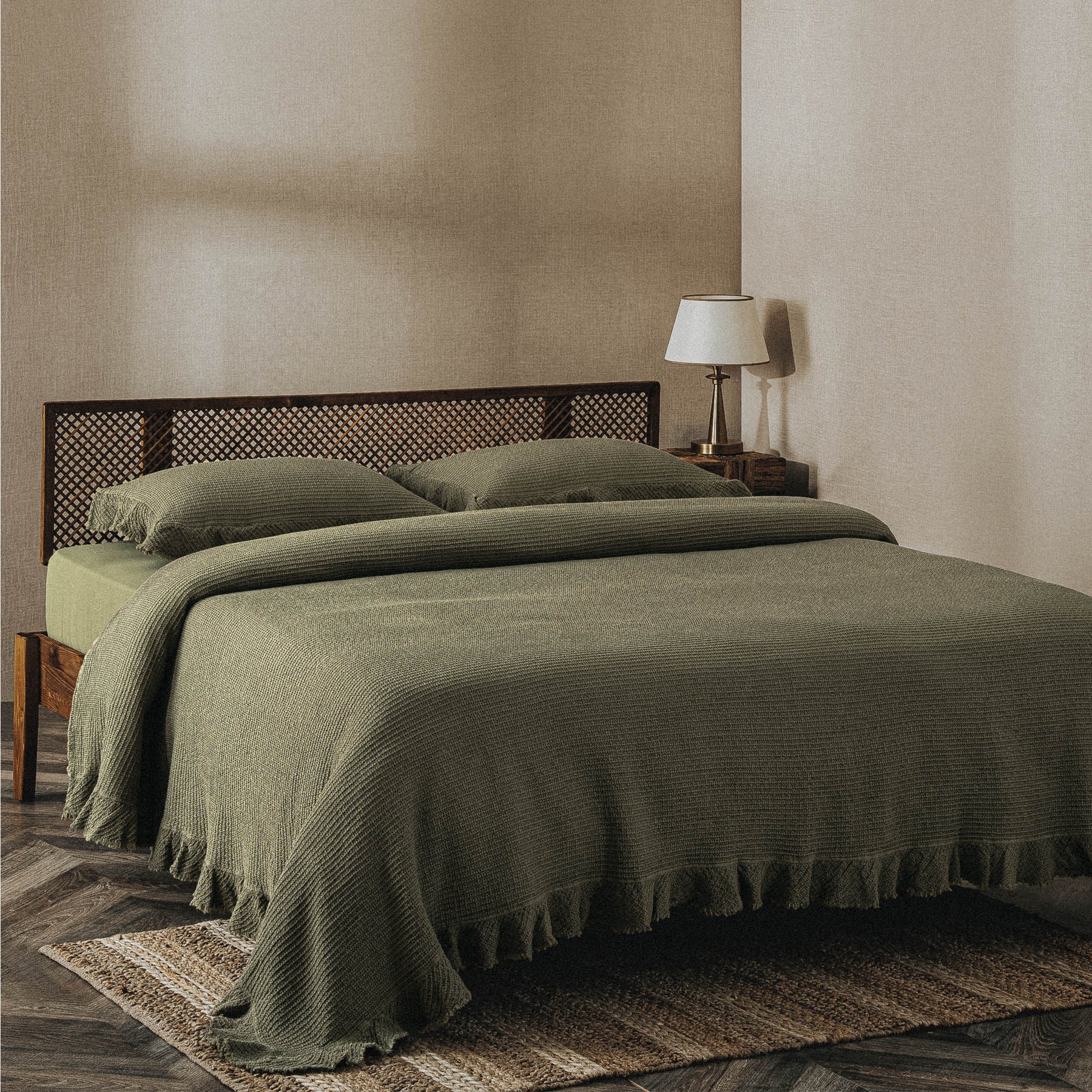 Dina Organic Cotton Pique Double Bedspread Green
