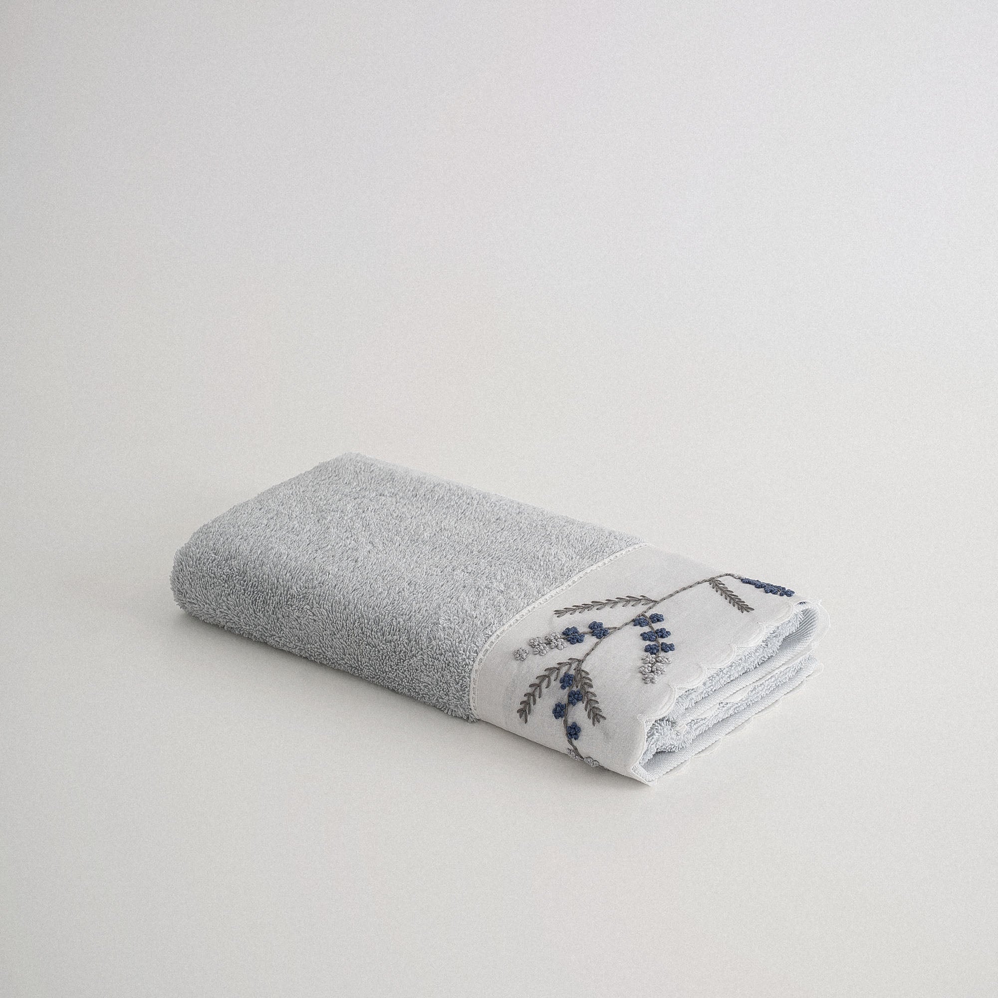Derin Hand Face Towel 100% Organic Cotton Hand Embroidery Cream 50x90 Cm