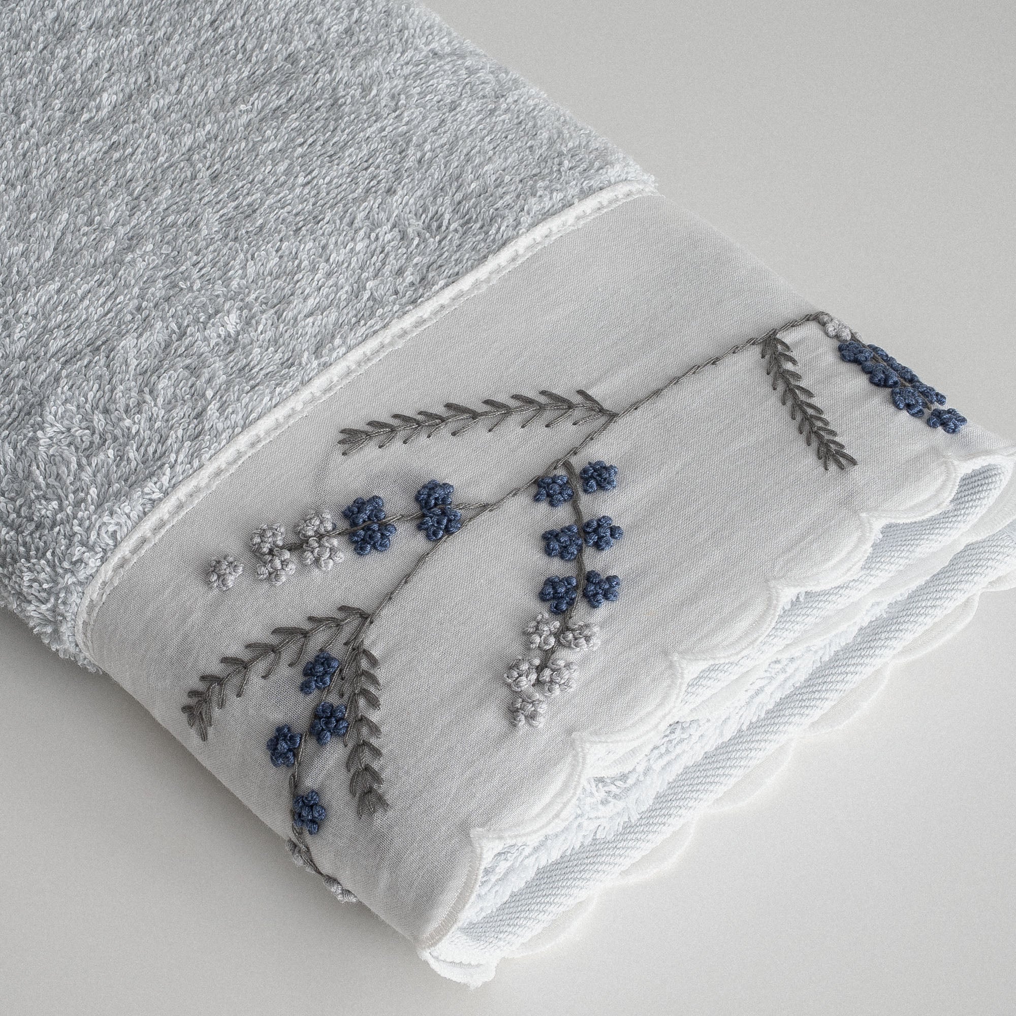 Derin Hand Face Towel 100% Organic Cotton Hand Embroidery Cream 50x90 Cm