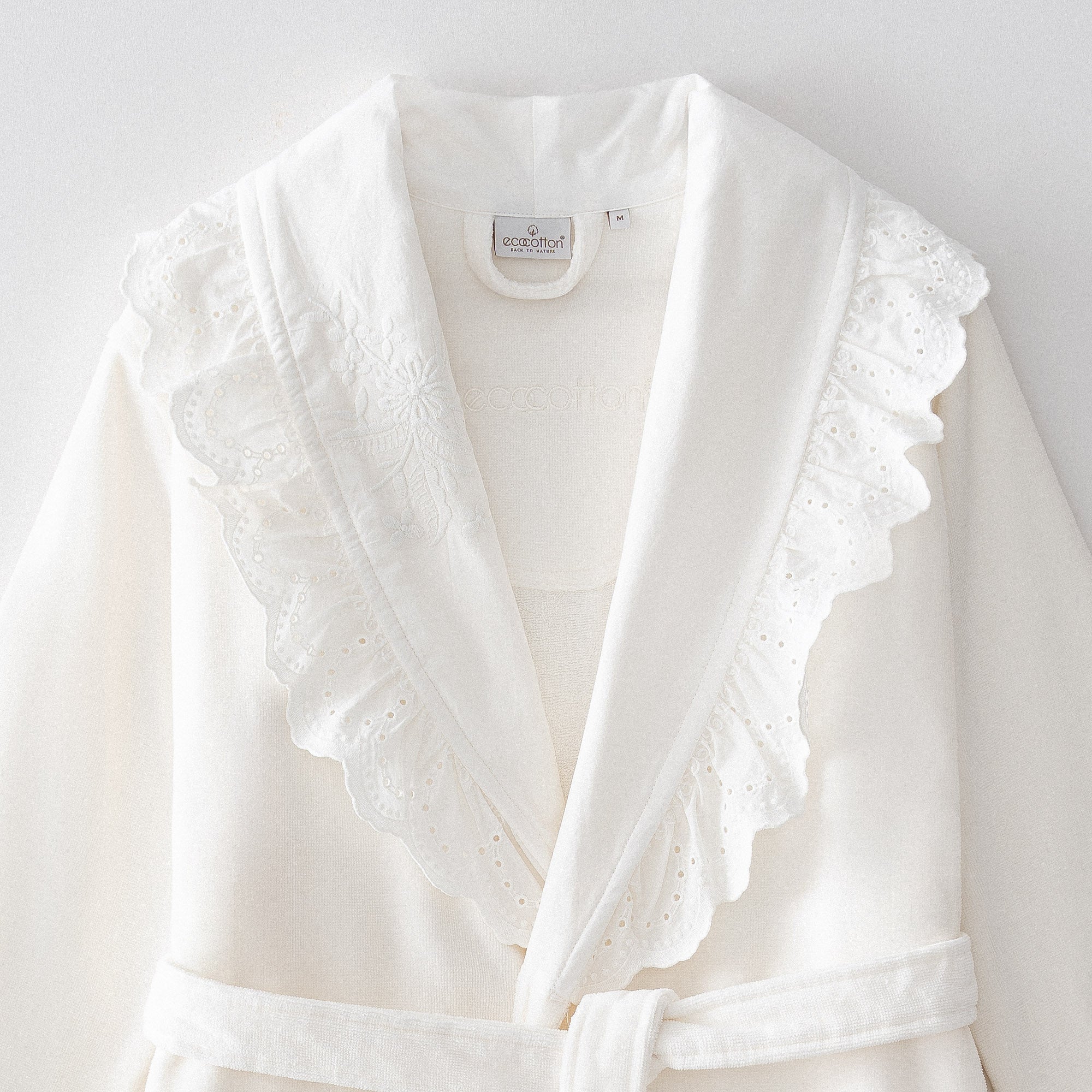Elsa Woman Bathrobe 100% Organic Cotton Embroidery Cream