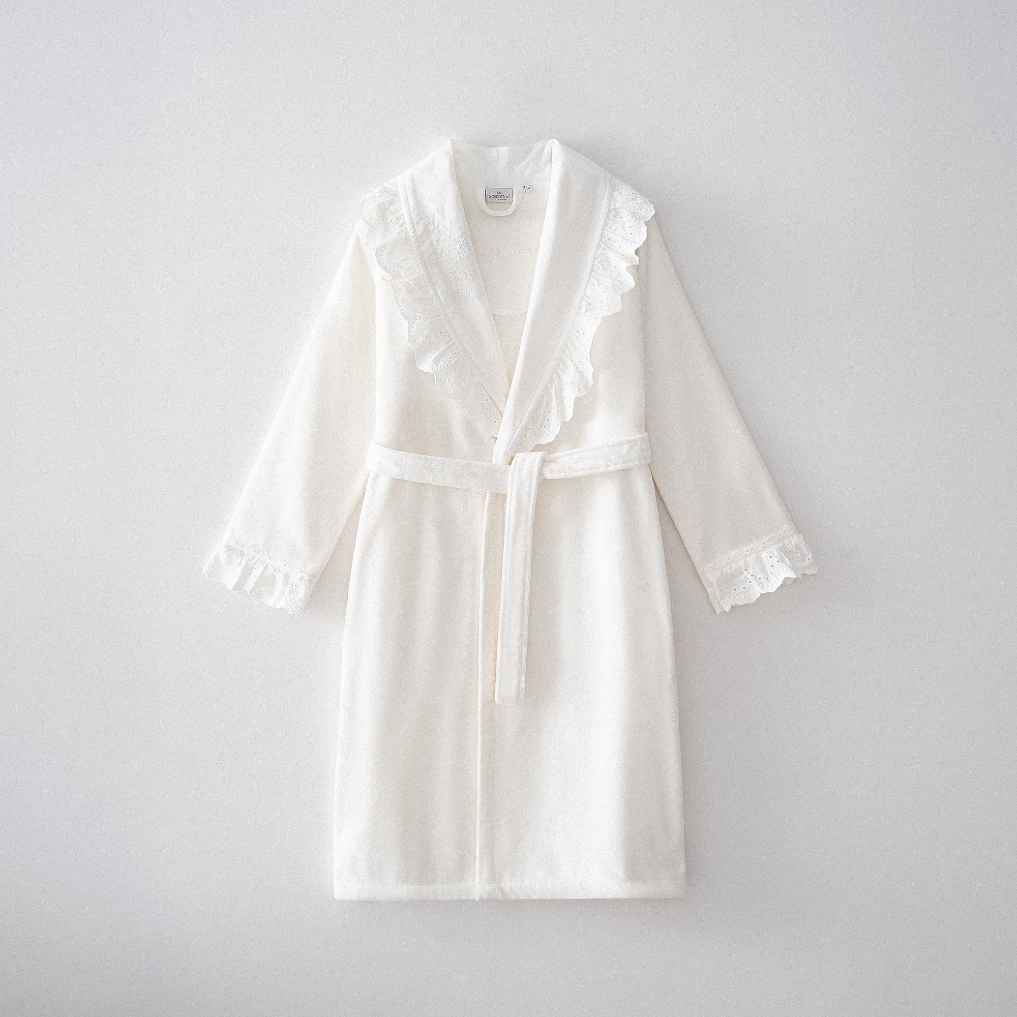 Elsa Woman Bathrobe 100% Organic Cotton Embroidery Cream