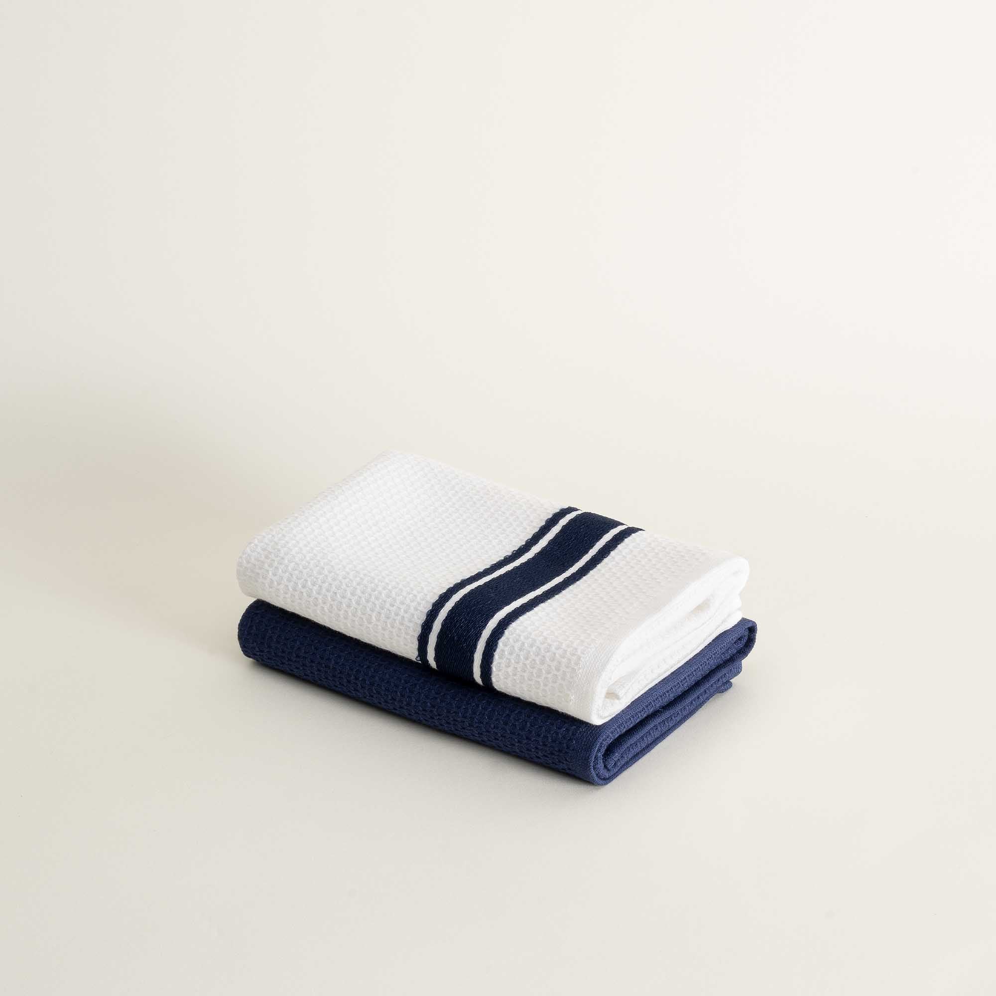 Elvin 2-Pack Drying Towel Set 100% Cotton Printed Navy Blue-Cream 40X60 Cm