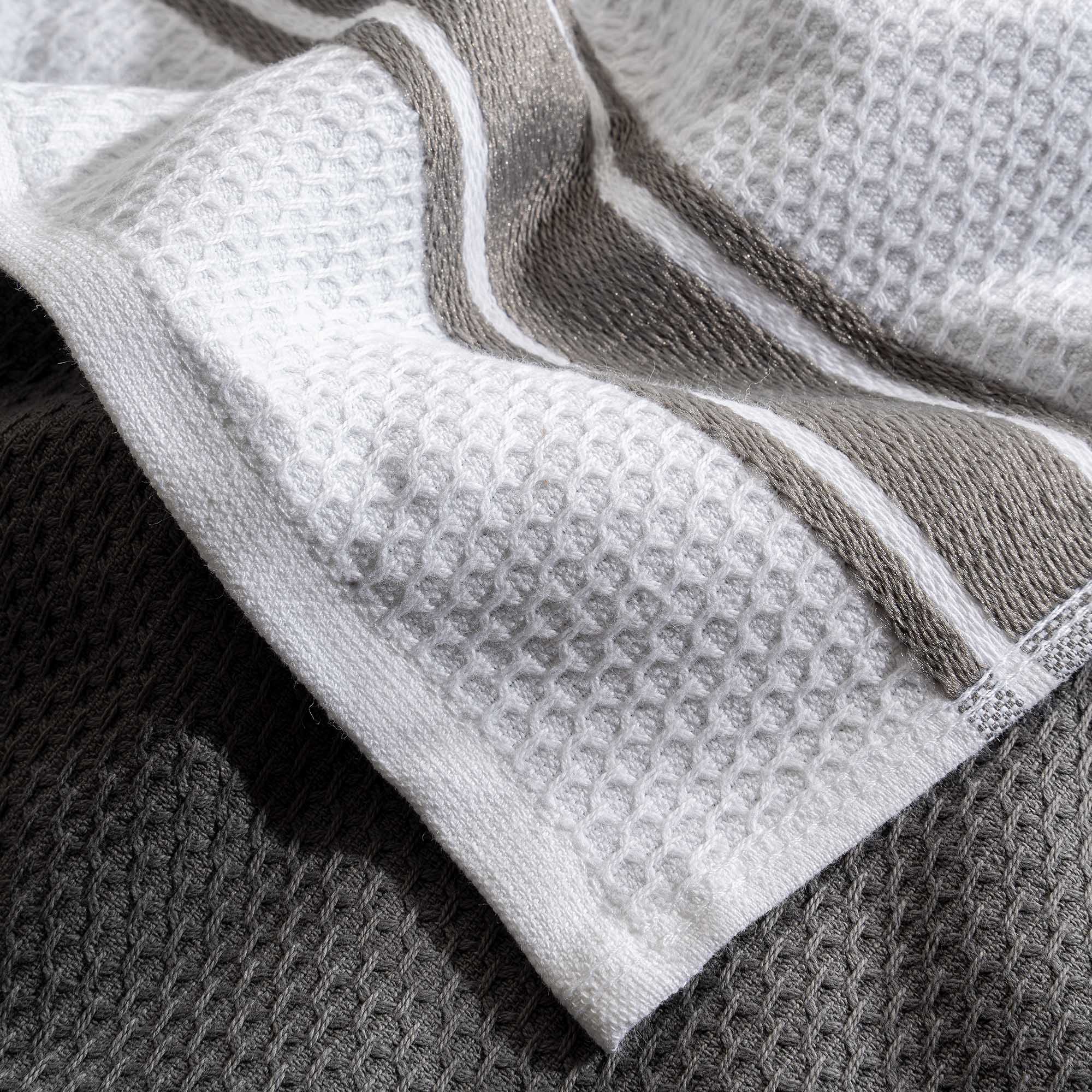 Elvin 2-Pack Drying Towel Set 100% Cotton Printed Grey-Cream 40X60 Cm