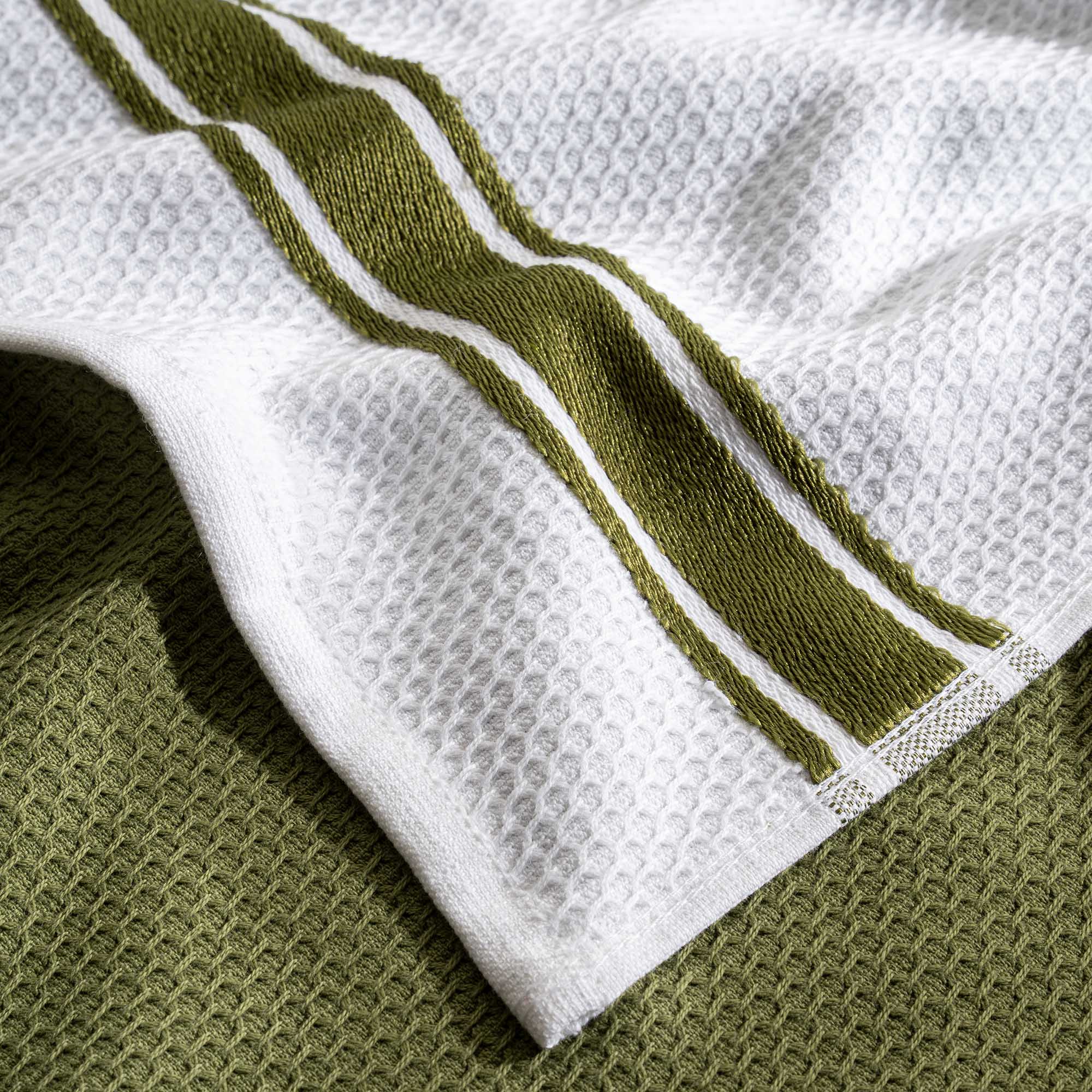 Elvin 2-Pack Drying Towel Set 100% Cotton Printed Green-Cream 40X60 Cm