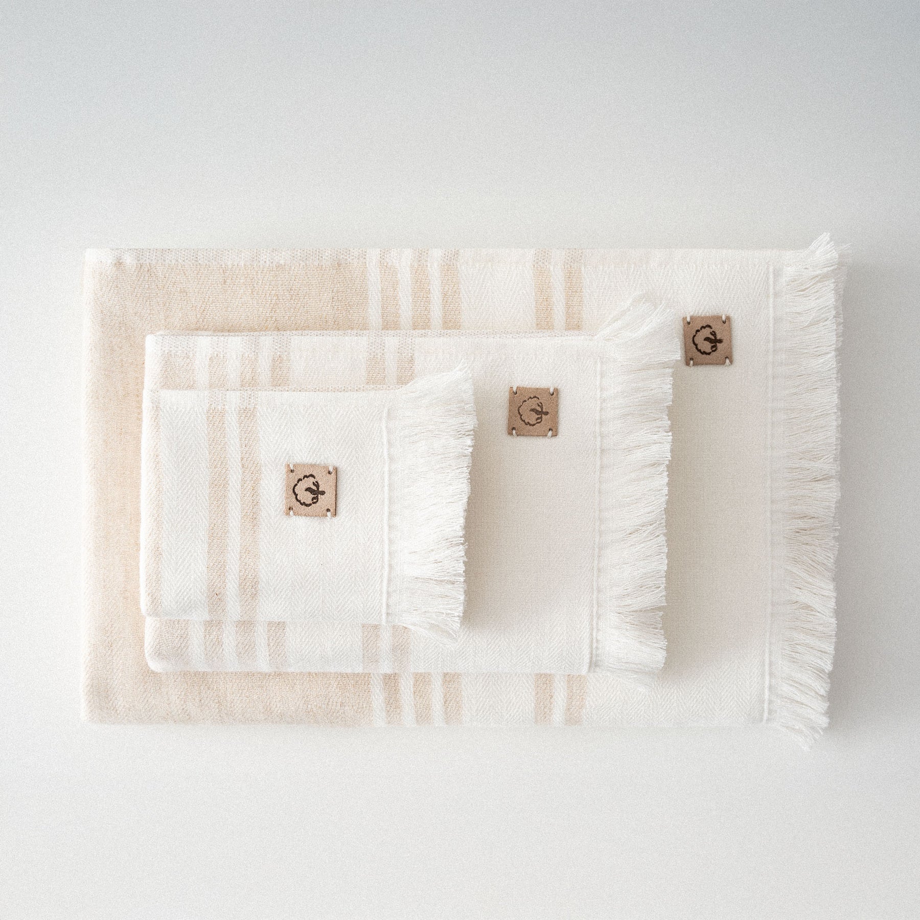 Erva Organic Turkish Cotton Linen Bath Towel Set of 3 Beige