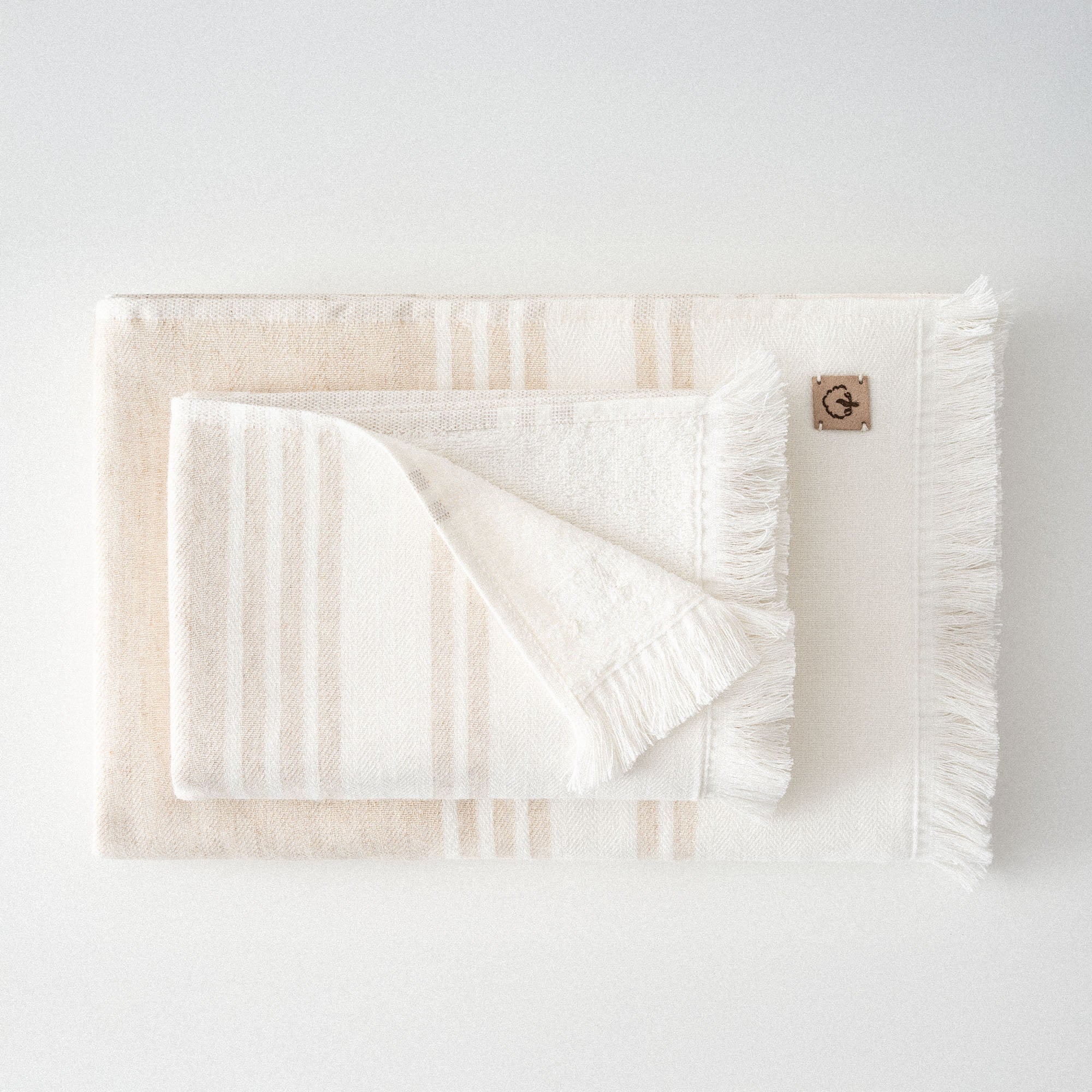 Erva Organic Turkish Cotton Linen Bath Towel Set of 3 Beige